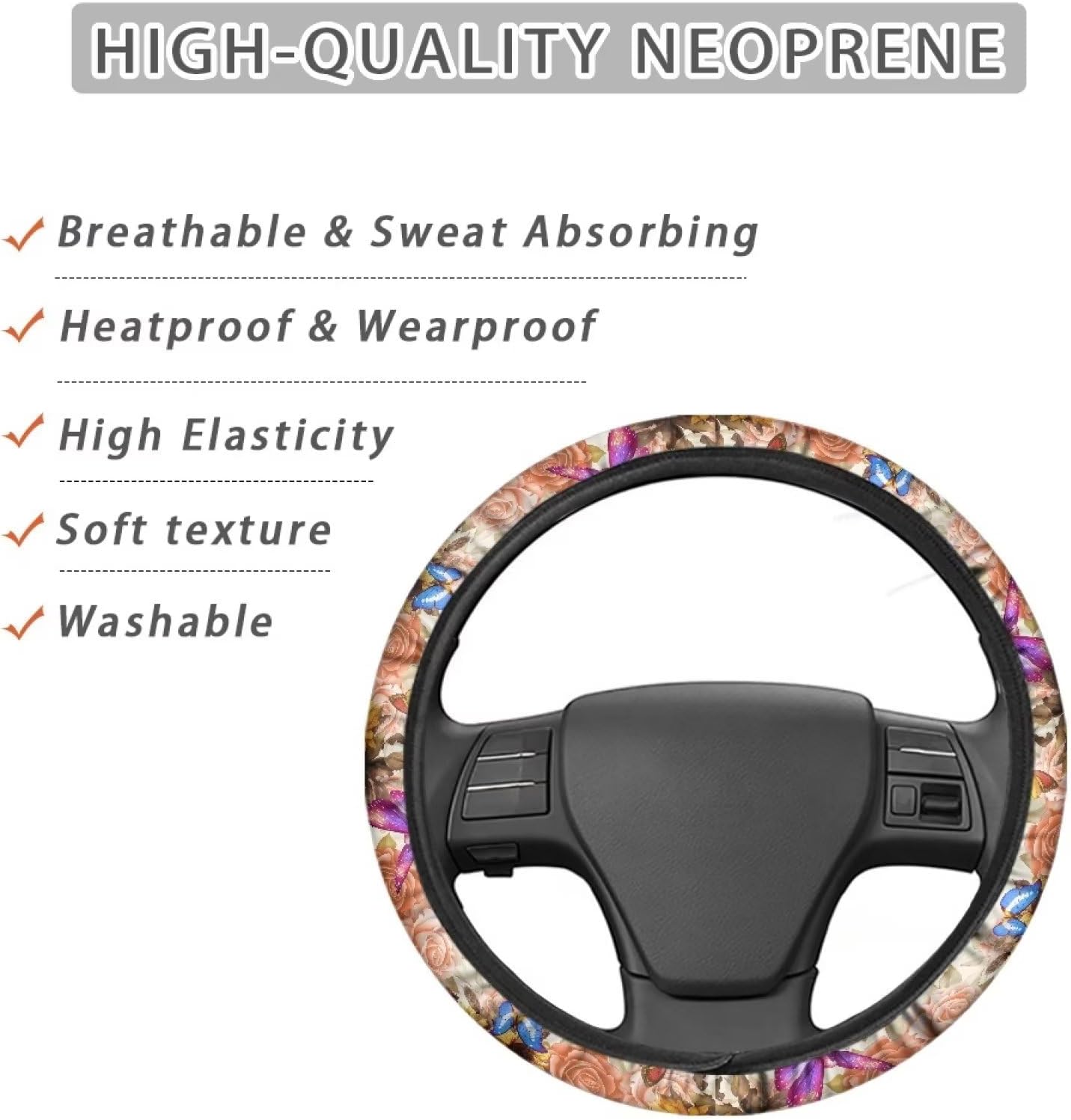 Fundas para volante con diseño de mariposa floral, seguras, antideslizantes, universales de 15 pulgadas, protección para todo tipo de clima,