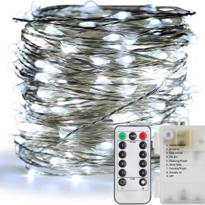 ER CHEN 200 luces LED, luces de hadas impermeables que funcionan con pilas, con control remoto, 66 pies, 8 modos, alambre de cobre recubierto de ER CHEN 200 luces LED, luces de hadas impermeables que funcionan con pilas, con control remoto, 66 pies, 8 modos, alambre de cobre recubierto de