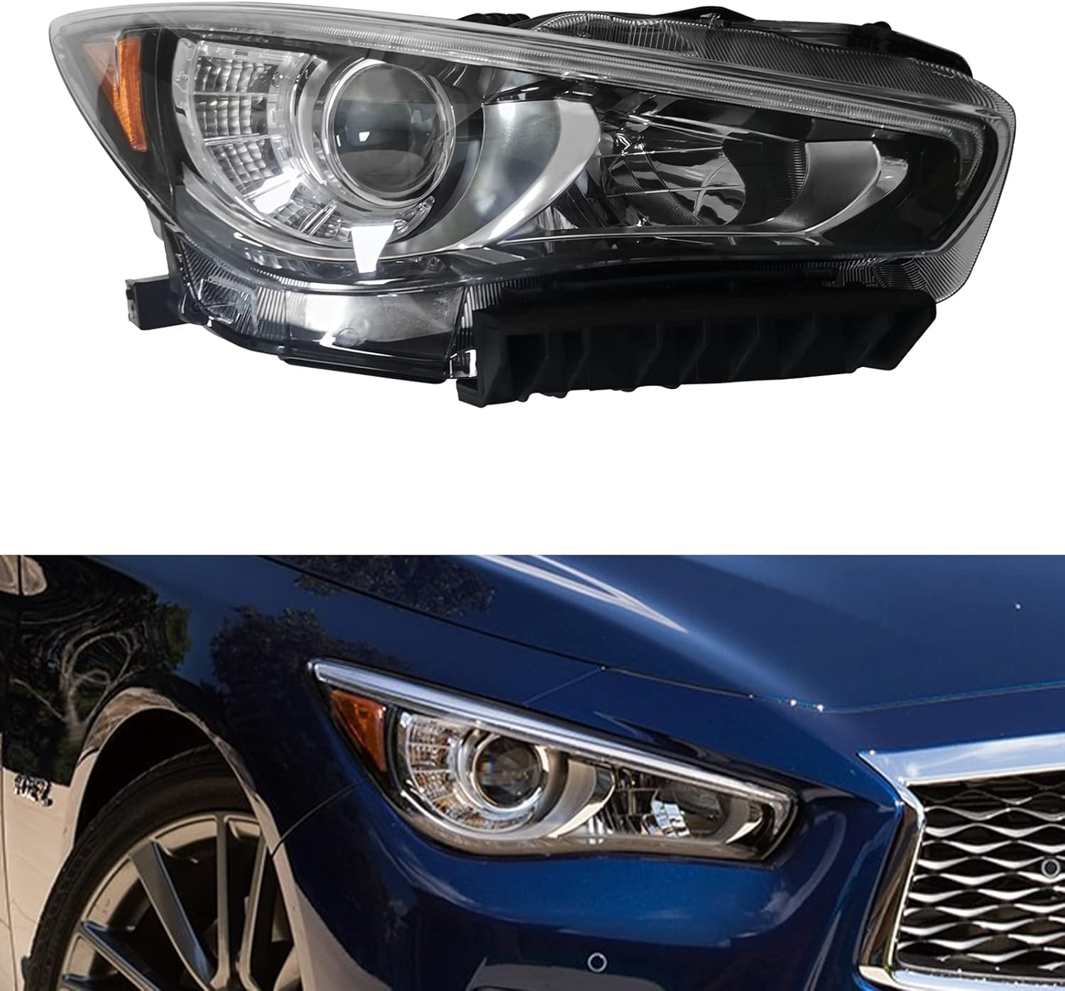 CNCEST Proyector LED DRL Faro Faro de repuesto Lado derecho – Ajuste directo  Carcasa negra Lente transparente – Para Infiniti Q50 2014-2017 – Lado