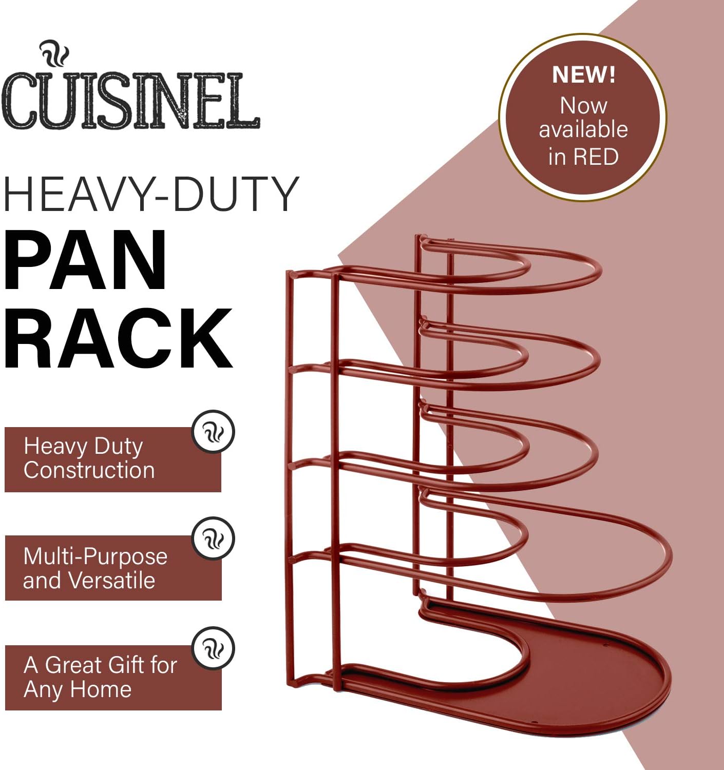 Cuisinel Organizador de sartenes para sartenes de hierro fundido, planchas y ollas, construcción de acero resistente, soporta hasta 50 libras, color