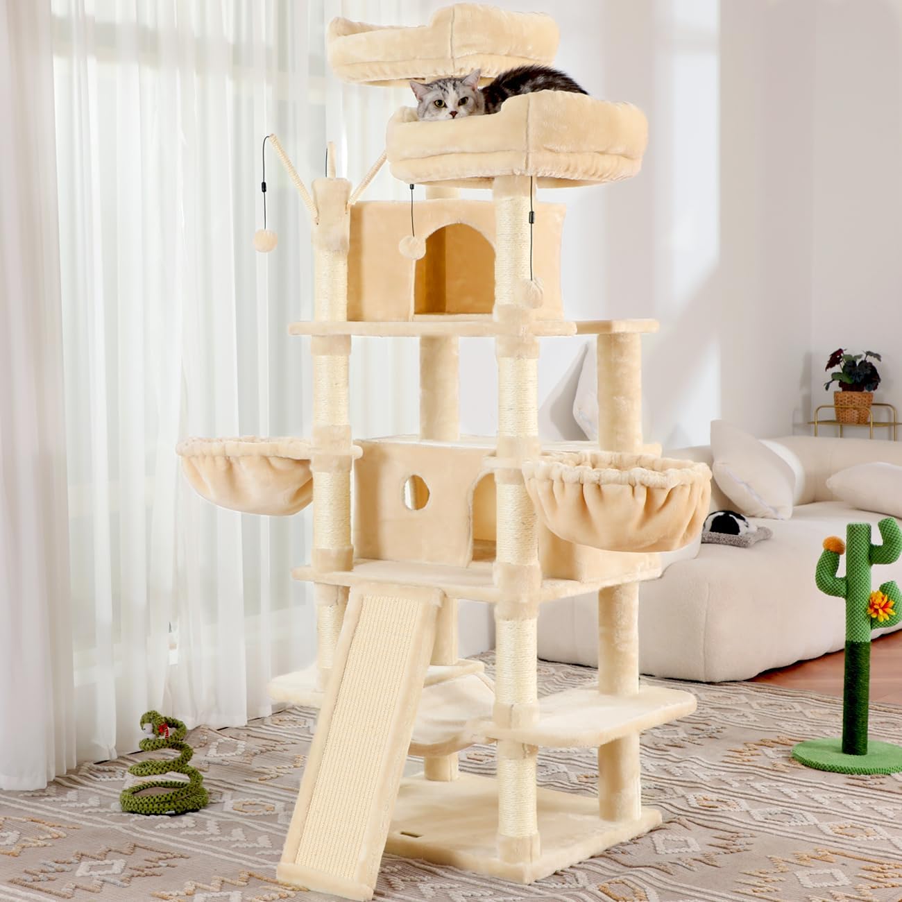 KZLAA Árbol grande para gatos de 69 pulgadas de alto, torre resistente para gatos de varios niveles, soporte de escalada para gatos de interior con