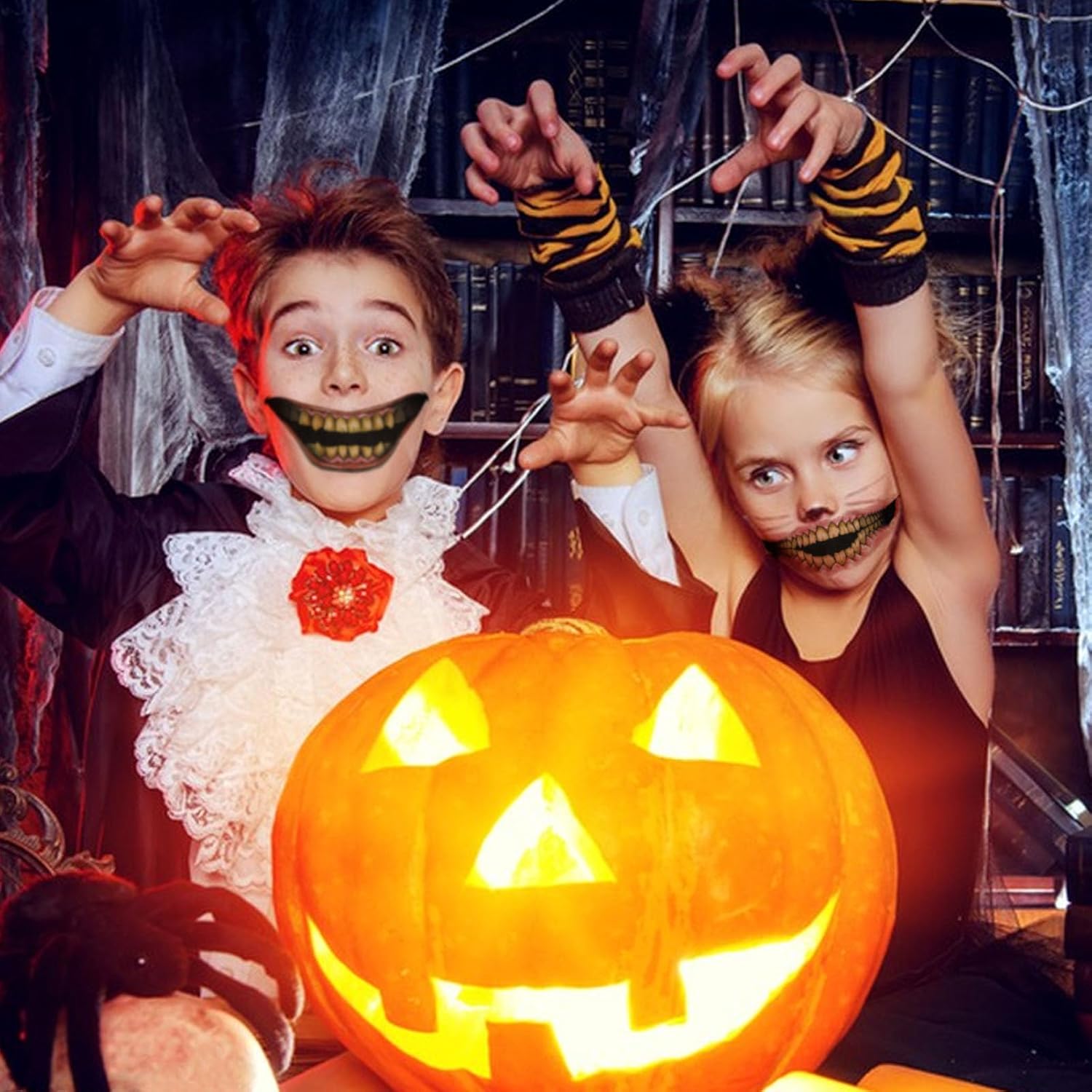 16 piezas de tatuajes temporales de maquillaje de broma de Halloween para adultos, payaso de terror, boca de terror, calcomanías para Halloween,
