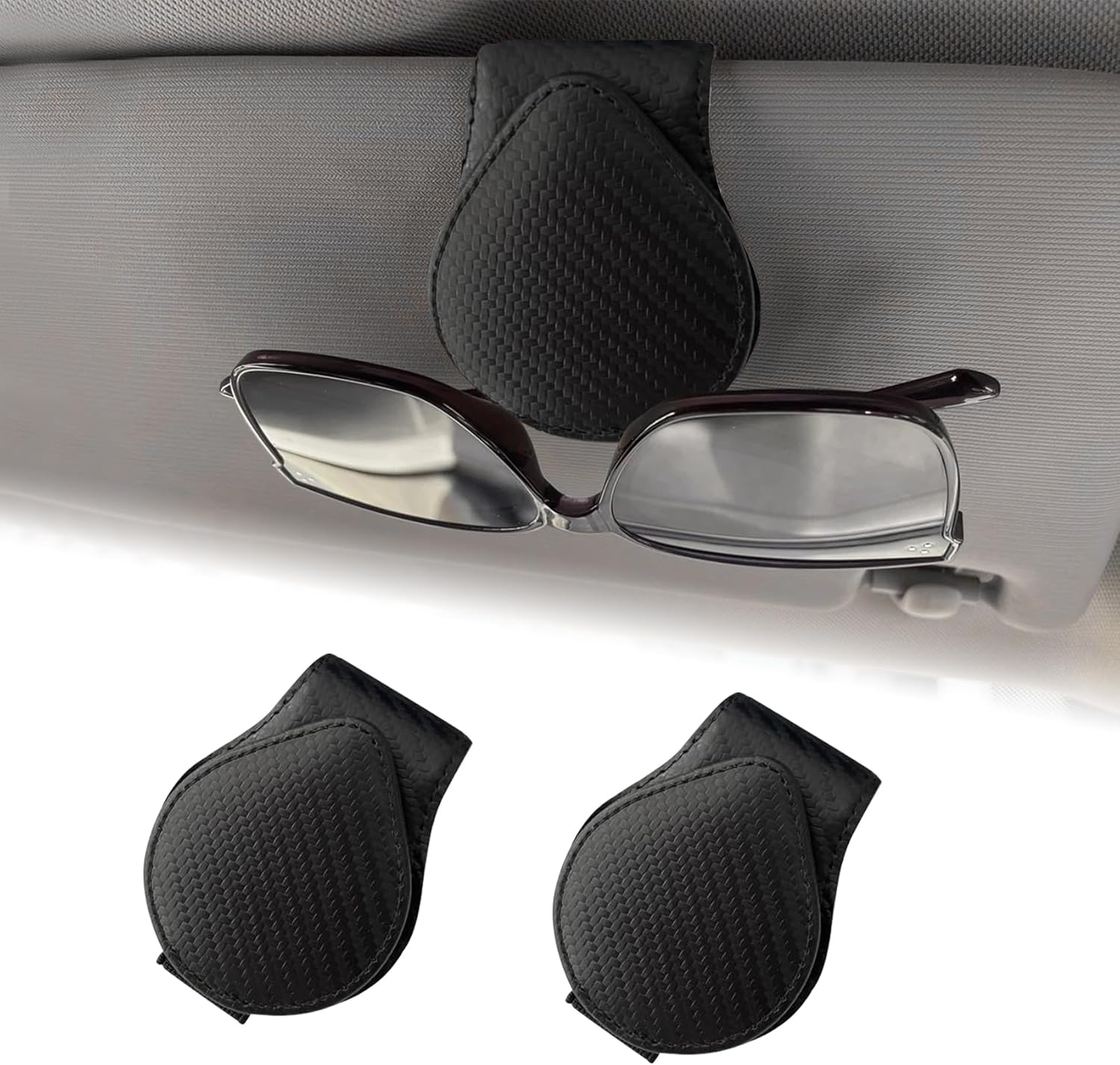 ASUBHA 2 soportes para lentes de sol para visera de automóvil, clip magnético de cuero para gafas, soporte para lentes de sol y clip para tarjeta de