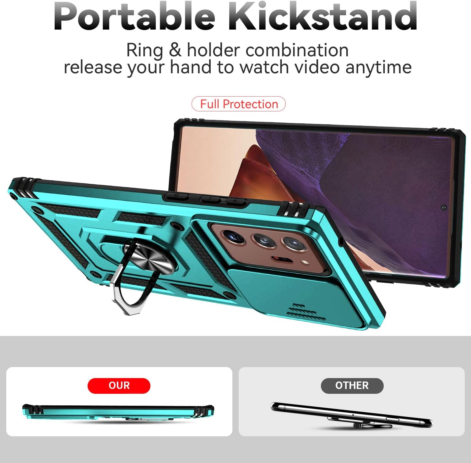 Funda para Samsung Galaxy Note 20 Ultra con cubierta para lente de cámara, protector de pantalla HD, prueba de caídas de grado militar, soporte de