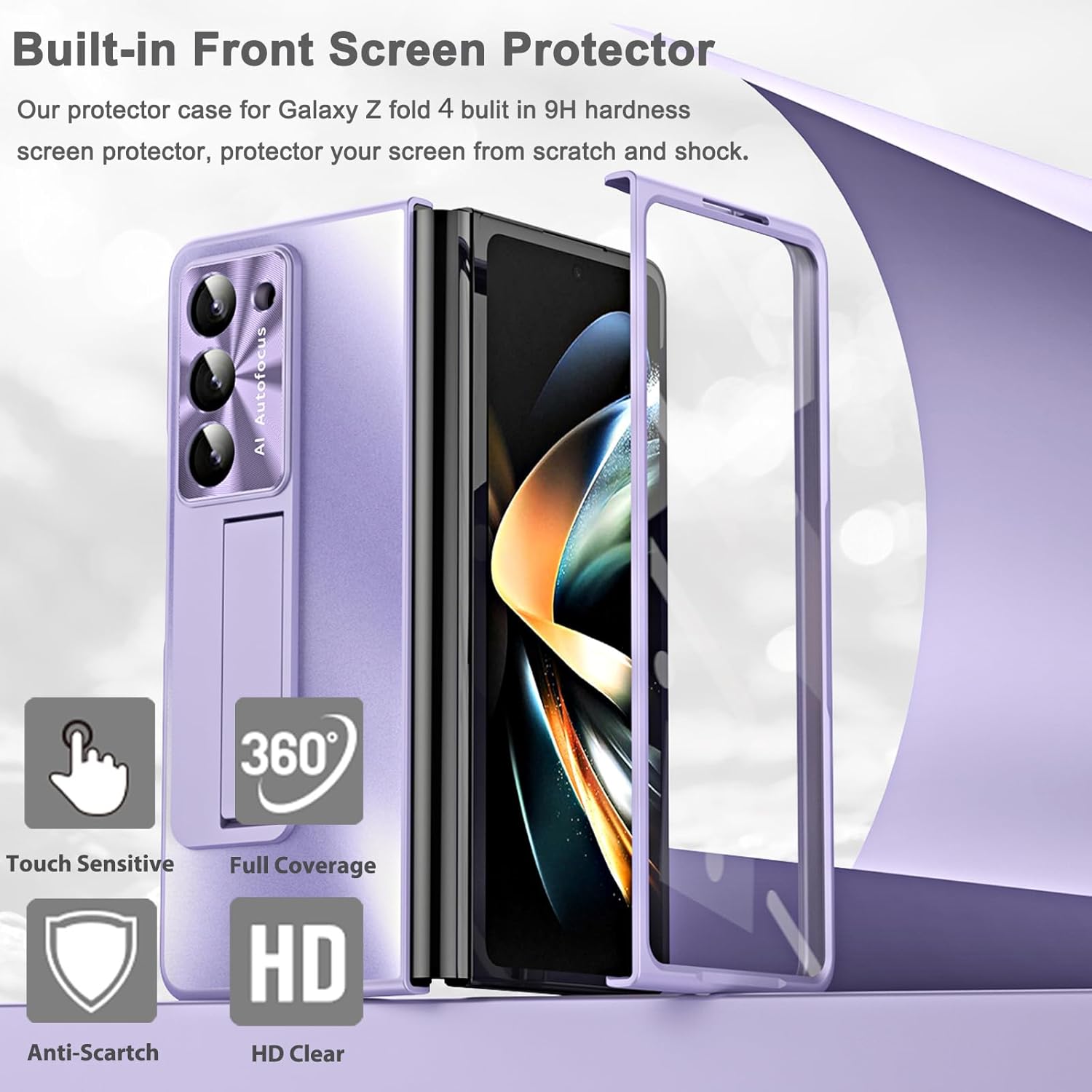 Miimall Funda compatible con Samsung Galaxy Z Fold 4 con S Pen, protector de pantalla frontal integrado + soporte + soporte para bolígrafo, funda de
