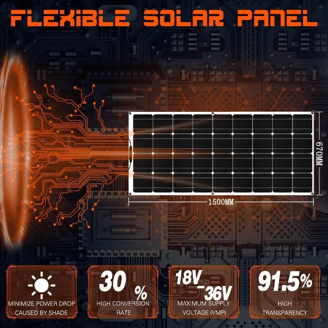 Paneles solares flexibles de 1600 W, kit de paneles solares monocristalinos semiflexibles de 2 x 800 vatios para hogares con controlador 40a