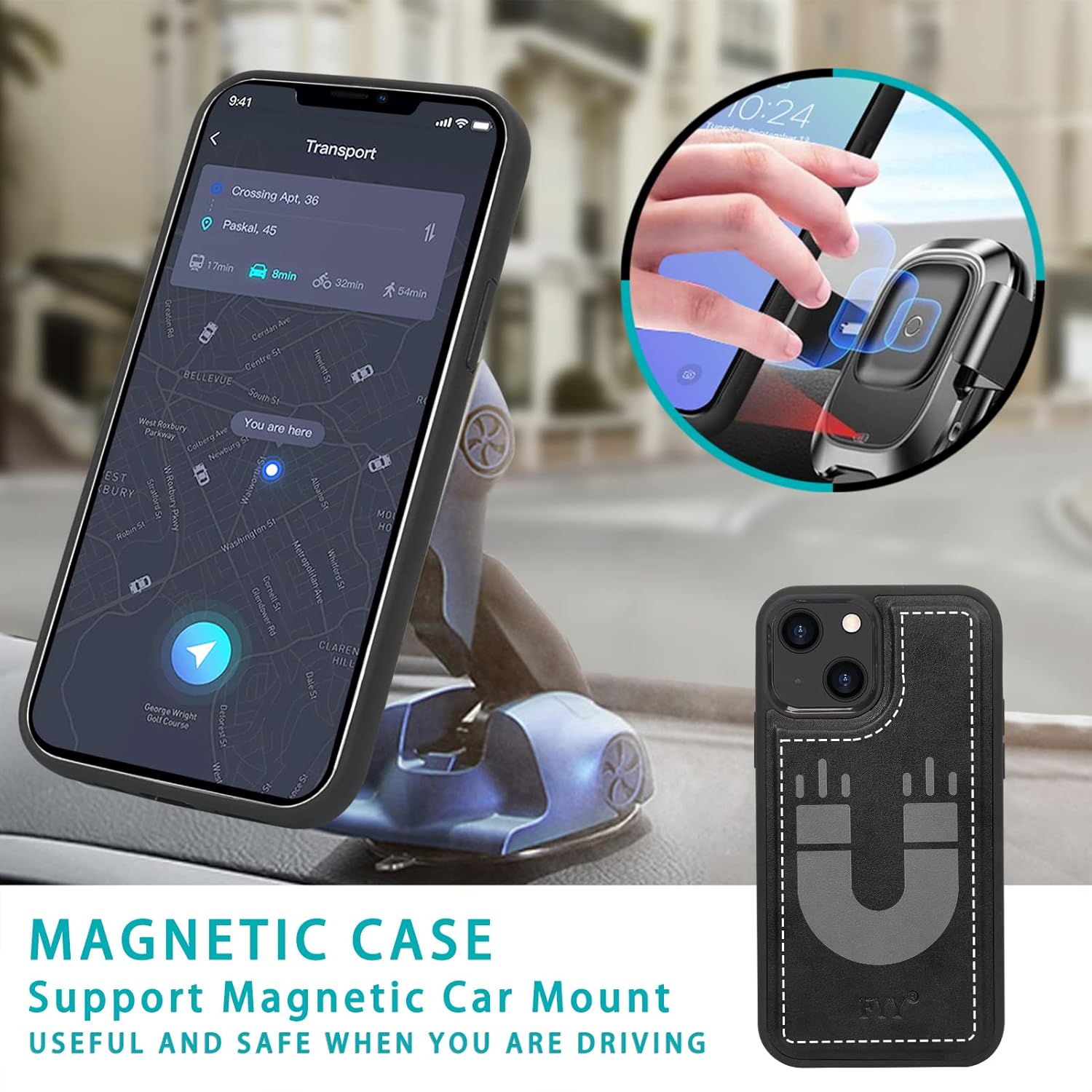 FYY Funda compatible con iPhone 15 6.1, compatible con carga Magsafe Funda magnética desmontable 2 en 1 con tarjetero y funda protectora para iPhone