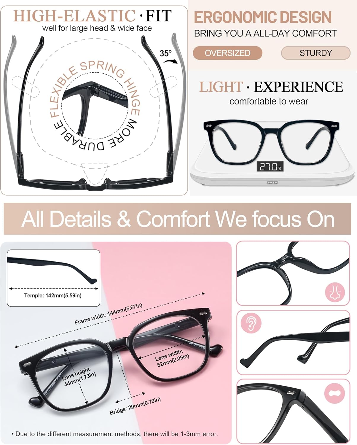 MARE AZZURO Gafas de lectura de gran tamaño para mujer, lectores cuadrados grandes 1.0 1.25 1.5 1.75 2.0 2.25 2.5 2.75 3.0 3.5 4.0 5.0 6.0