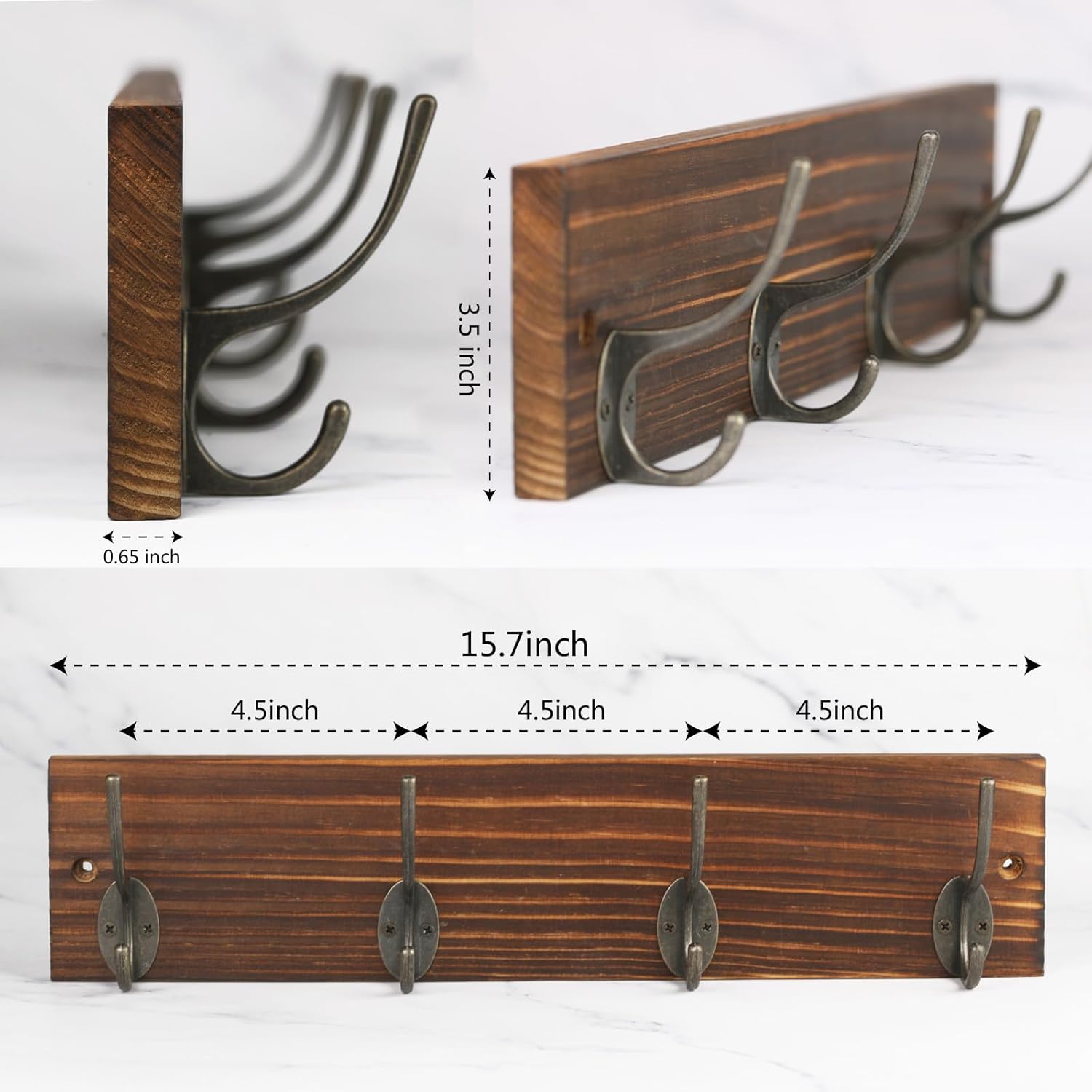 Perchero de madera para colgar en la pared, resistente, para colgar en la pared, con 4 ganchos, para colgar en la pared, para la entrada, sombreros,