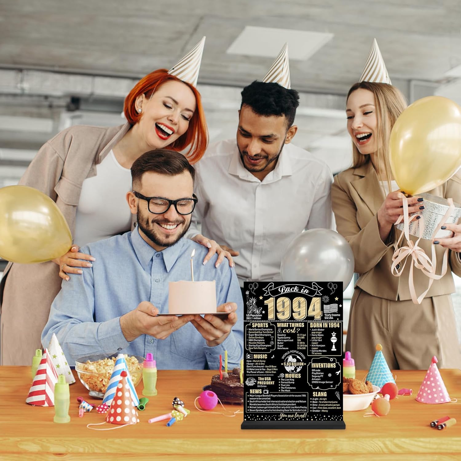 Letrero de mesa de 30 cumpleaños con texto en inglés “Back in 1994” para hombres y mujeres, póster de mesa de madera de dos caras con soporte para