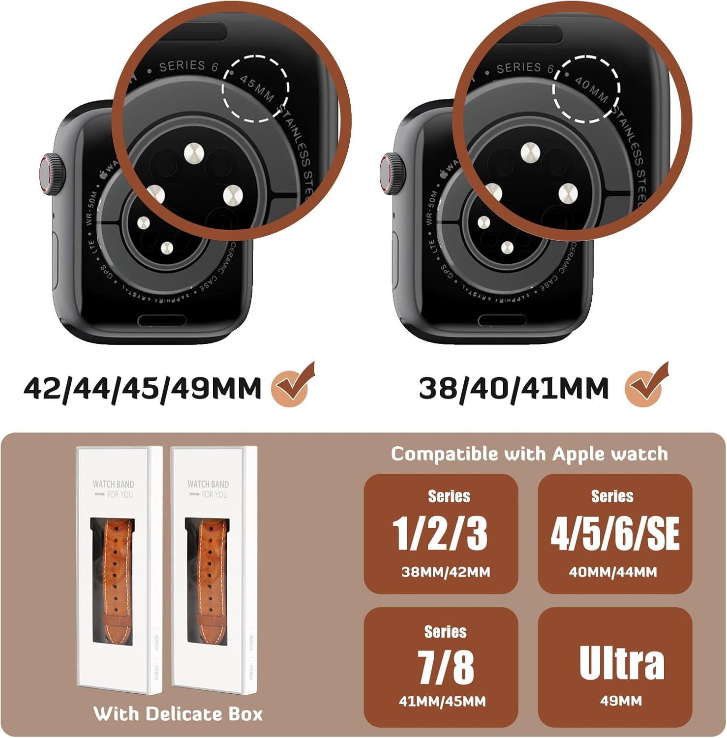 Correas de cuero genuino compatibles con Apple Watch Band de 1.929 in 1.772 in 1.732 in 1.654 in 1.614 in 1.575 in 1.496 in para hombres y mujeres,