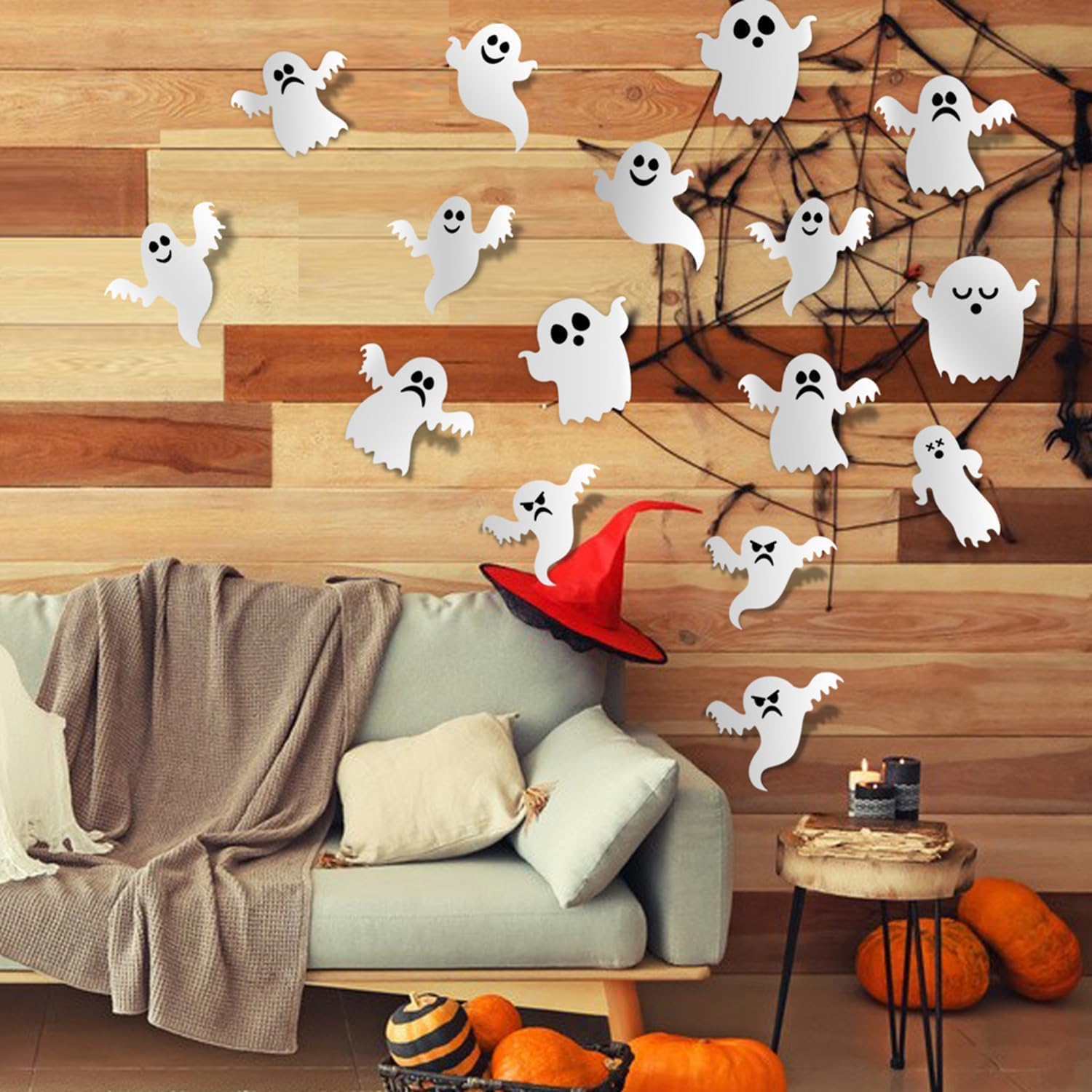 Calcomanías de pared de fantasma de Halloween 3D lindas calcomanías de fantasmas reutilizables autoadhesivas para decoración de pared de fantasma