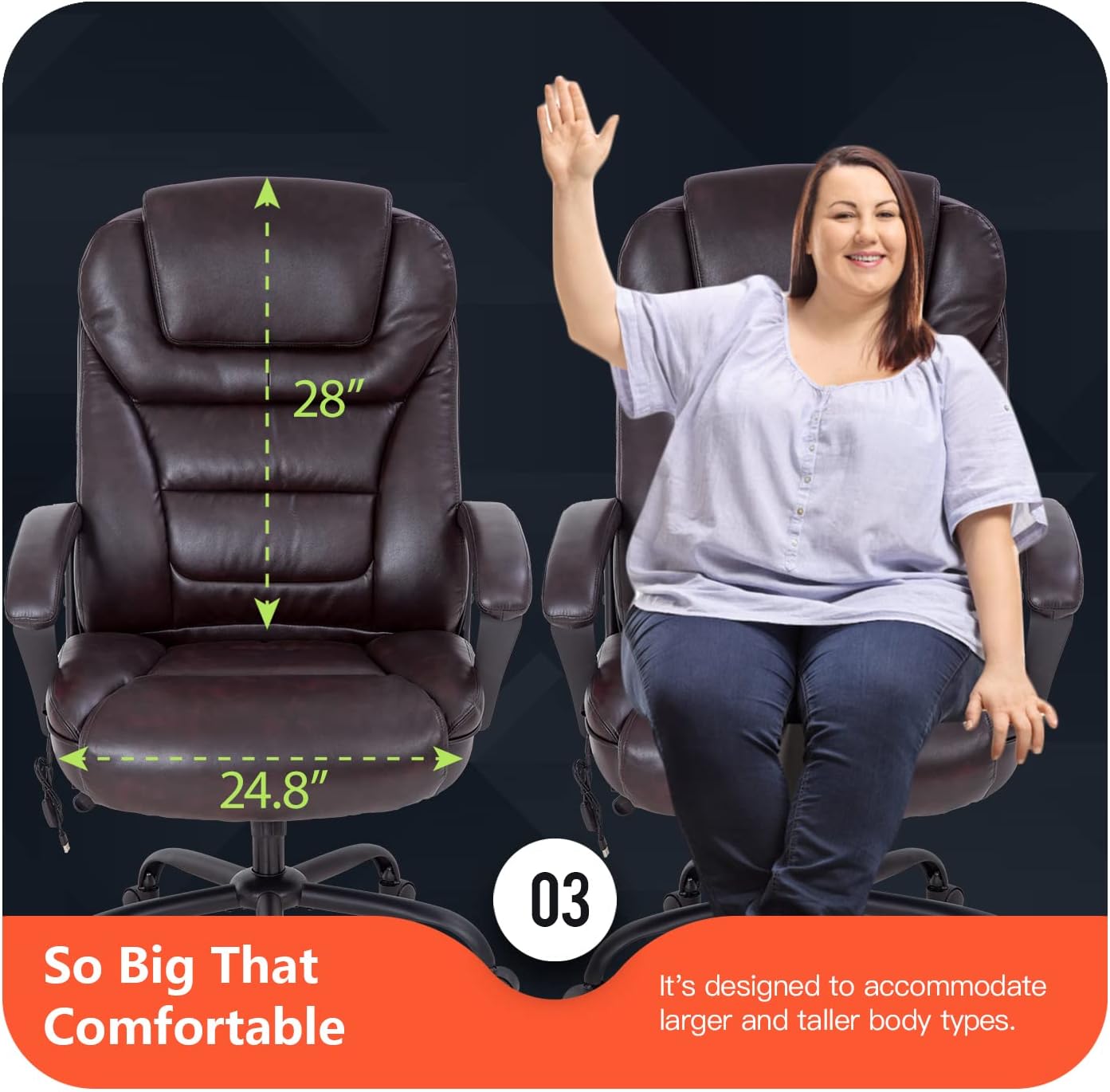 Silla de oficina grande y alta, silla ergonómica de computadora de 500 libras, respaldo alto, silla de escritorio de piel sintética, asiento ancho