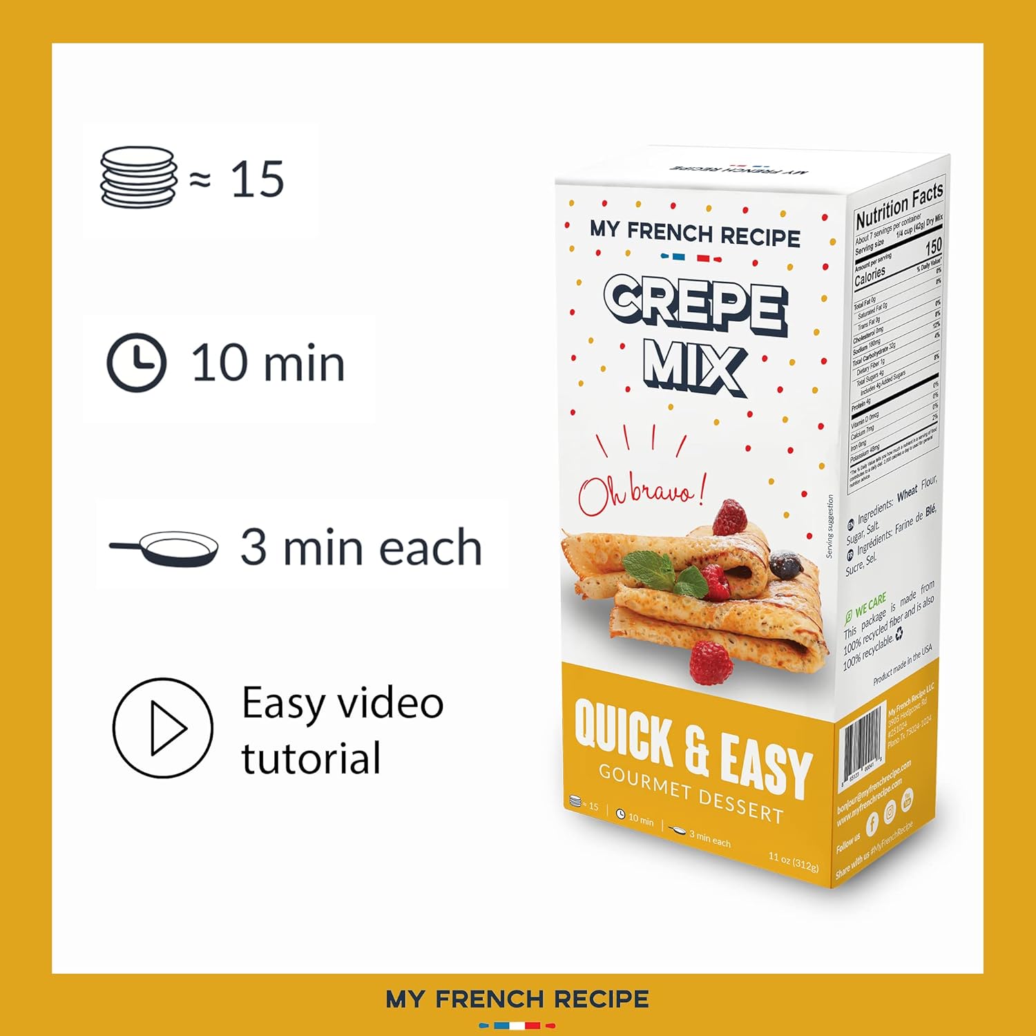 My French Recipe Mezcla de crepes – Mezclas de horneado rápidas y fáciles – Para hacer mezcla de crepes estilo francés – Comida francesa tradicional