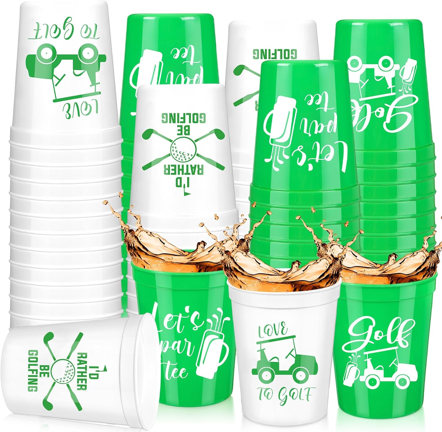 Norme 24 vasos de plástico reutilizables para fiestas de golf, diseño de carrito de pelota de golf de 16 onzas, regalos de suministros, decoraciones