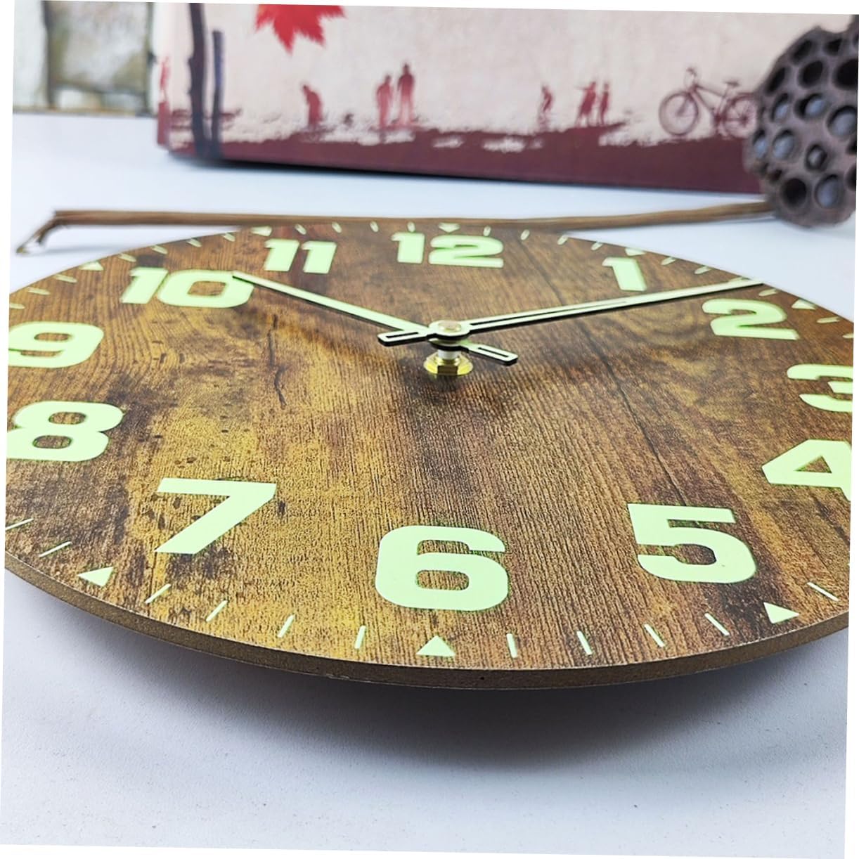 DECHOUS Reloj de pared con patrón de fuego, reloj de pared sin tictac, decoración retro, reloj de pared, brillo nocturno, para mujeres+correas de