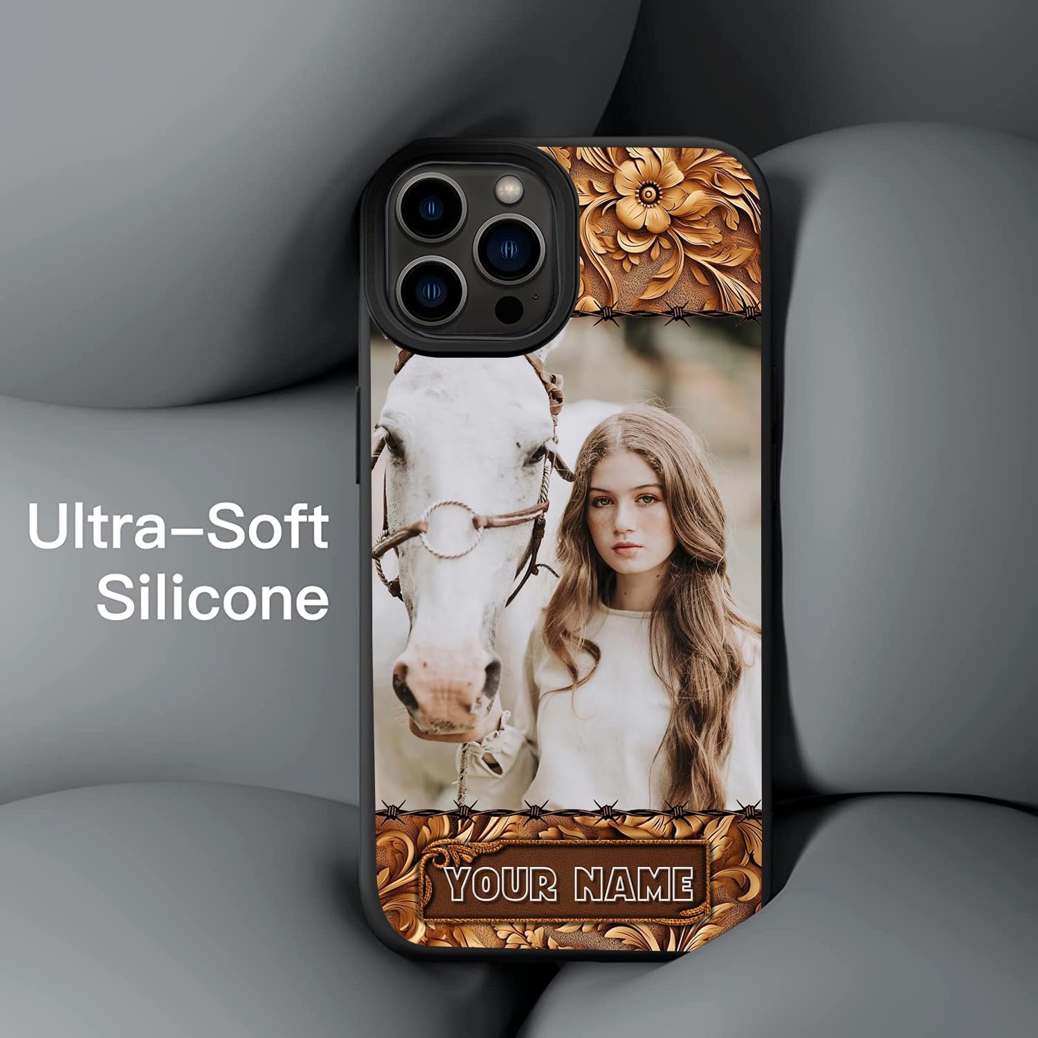 Fundas de madera con nombre de foto de caballo personalizadas para mascotas, compatible con iPhone 14 13 12 11 Pro Max  Samsung Galaxy S23 S22 S21