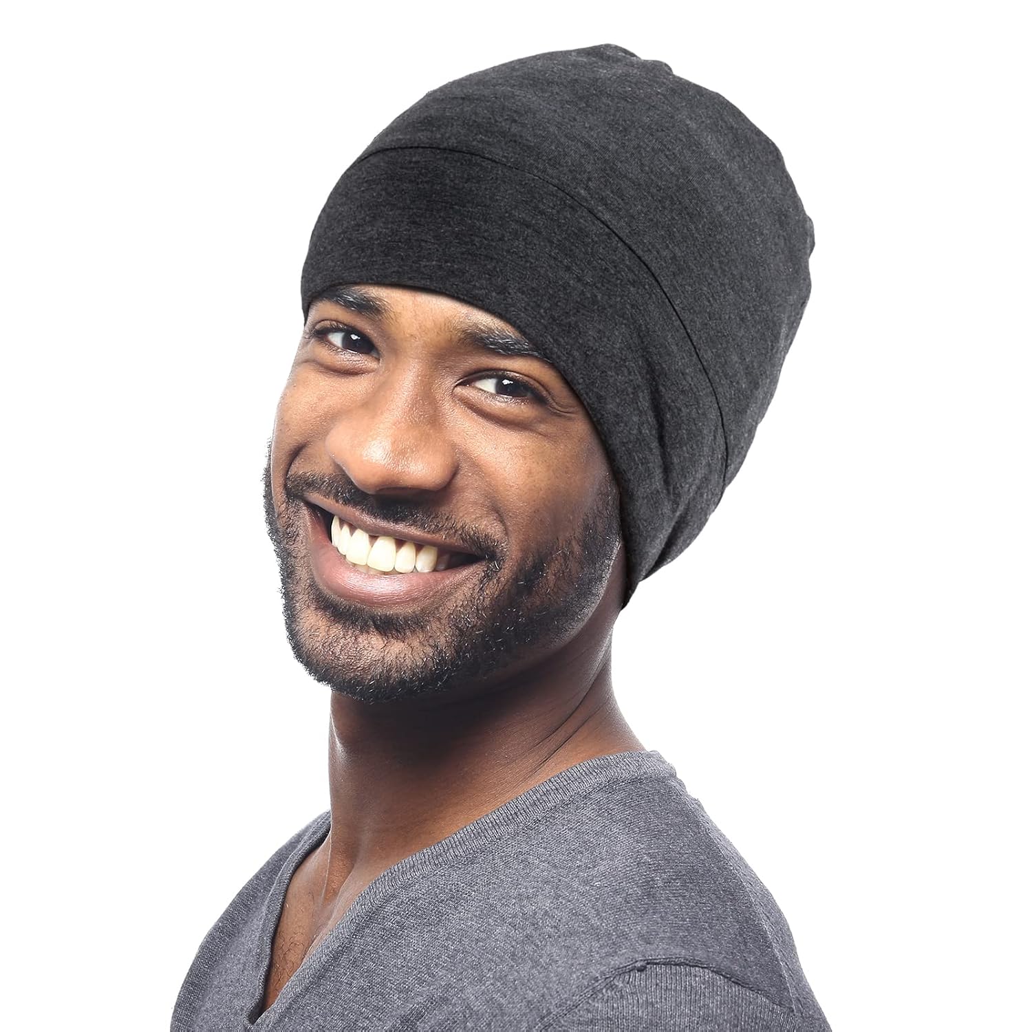 Kenllas Large Sleeping Bonnet for Men – Winter Adjustable Double Layer Silk Satin & Bamboo Cotton Cap for Dreadlock Braid Hair Care Dark Gray