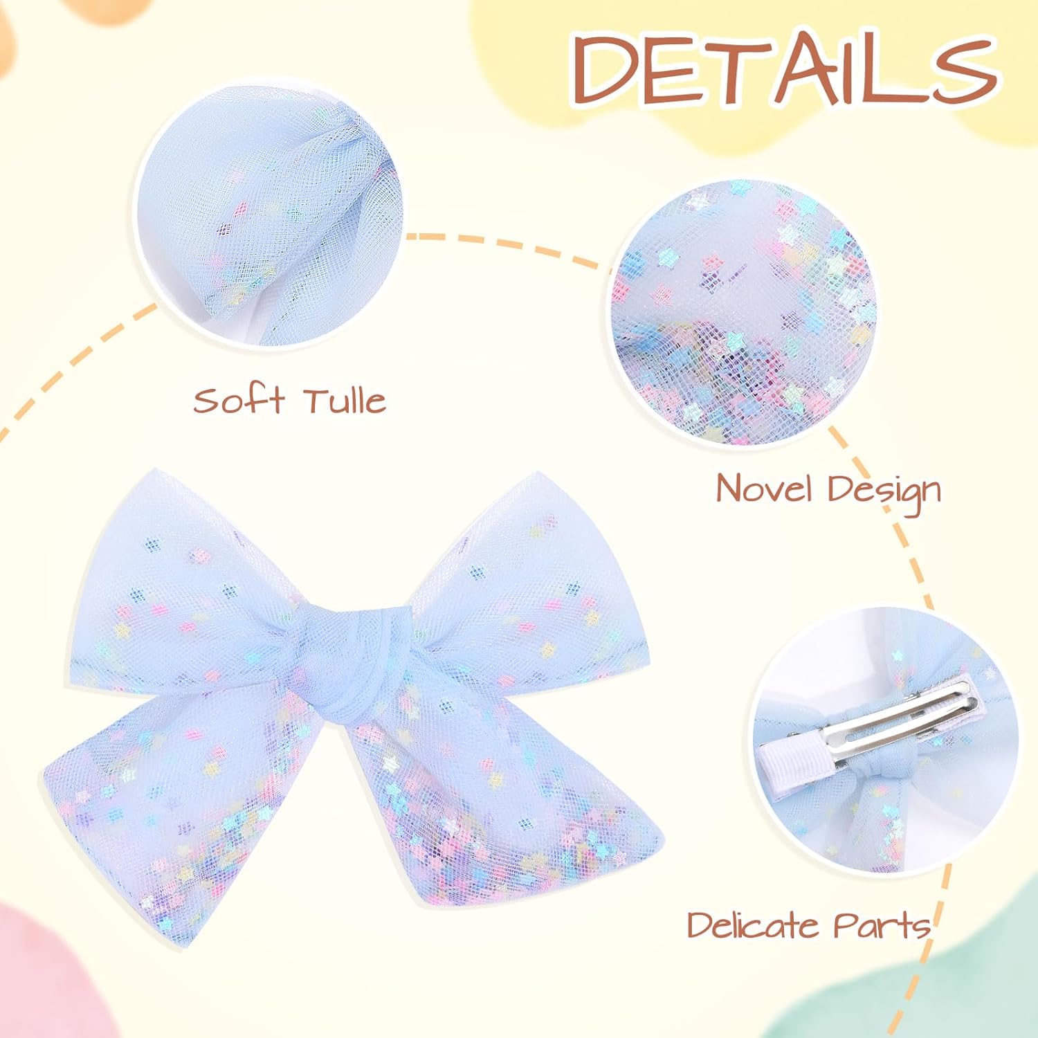 6 lazos de tul para el cabello para niñas, lazos de CN para niños pequeños con cocodrilo estrella con purpurina, pasadores coloridos para el