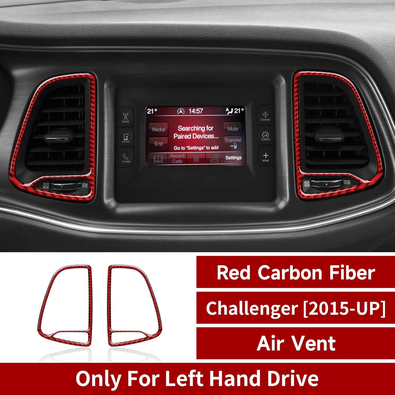 BRMYL Calcomanías de salida de aire para consola central de automóvil, accesorios para Dodge Challenger 2015-2023, calcomanías de fibra de carbono