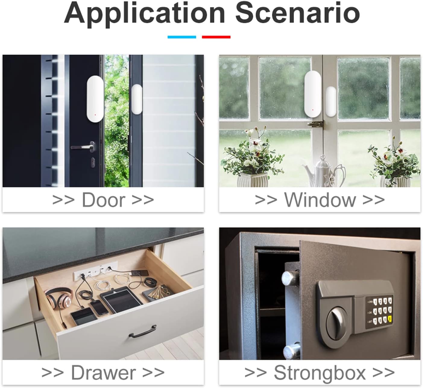 Sensor de ventana de puerta WiFi sensor de contacto inteligente con alertas de aplicación, detector de apertura de puerta compatible con Alexa