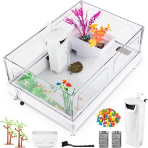 Geegoods Turtle Tank, Small Turtle Tank Kit, Turtle Aquarium with Filter, Colored Rocks, Brush and Small Plant for for Turtles, Crabs, Crayfish, Geegoods Turtle Tank, Small Turtle Tank Kit, Turtle Aquarium with Filter, Colored Rocks, Brush and Small Plant for for Turtles, Crabs, Crayfish,