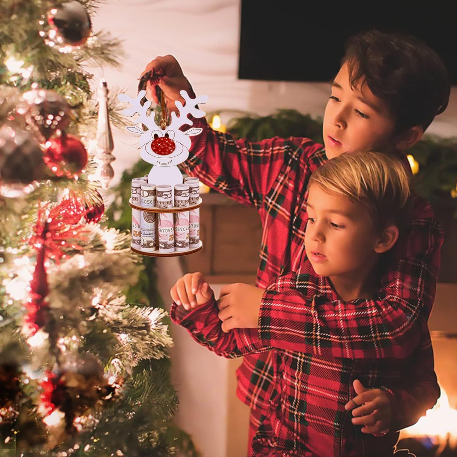 Soporte de dinero único de madera para Navidad con cordón, hecho a mano, mini árbol de Navidad, adornos de Navidad, decoración de Navidad, las