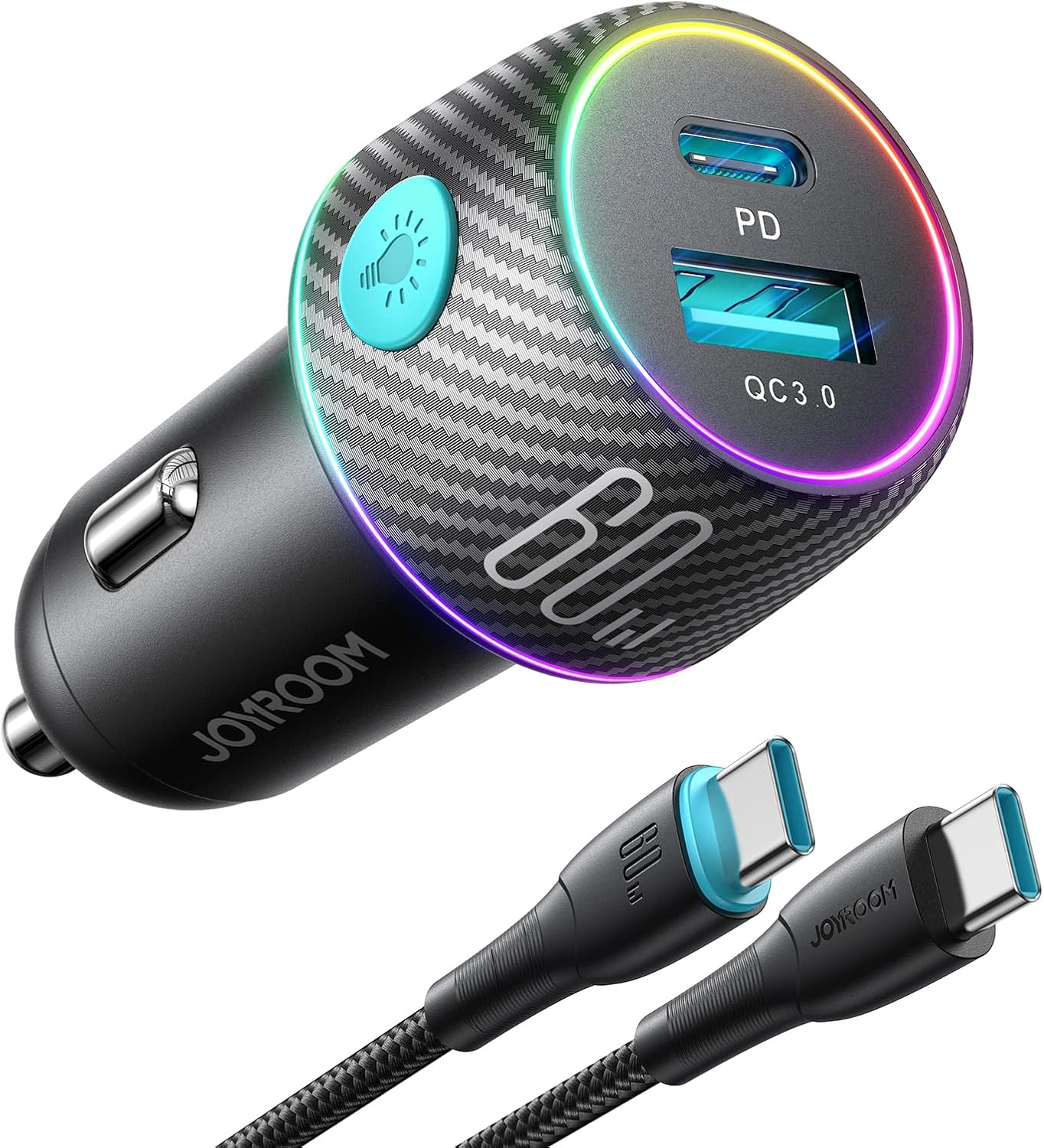 Cargador de coche USB C de 60 W, 2 puertos PD30W+QC30W Cargador de teléfono súper rápido para coche, adaptador de encendedor de cigarrillos, con