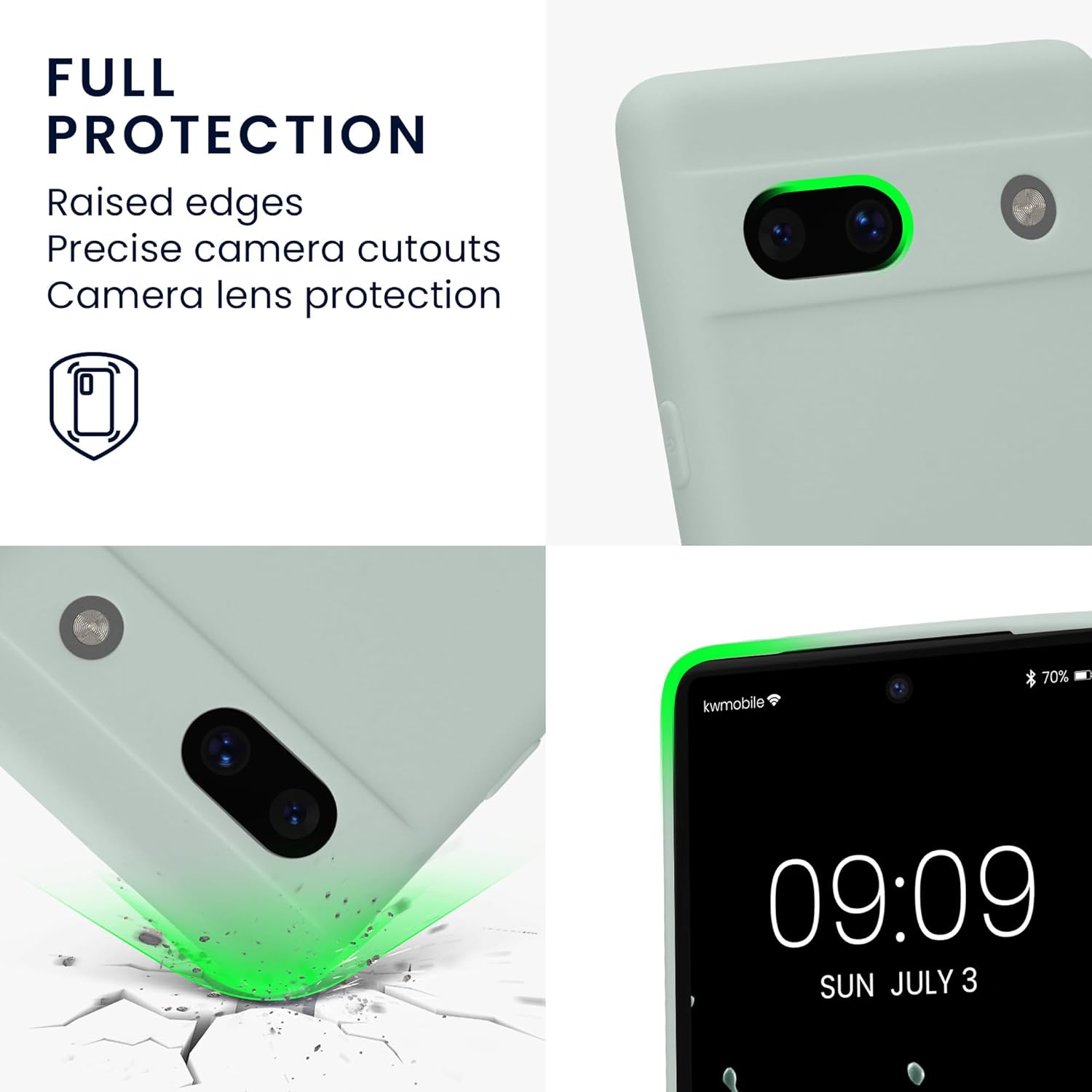 kwmobile Funda compatible con Google Pixel 7a – Funda protectora delgada de TPU para teléfono – Acabado mate suave – Menta fresca