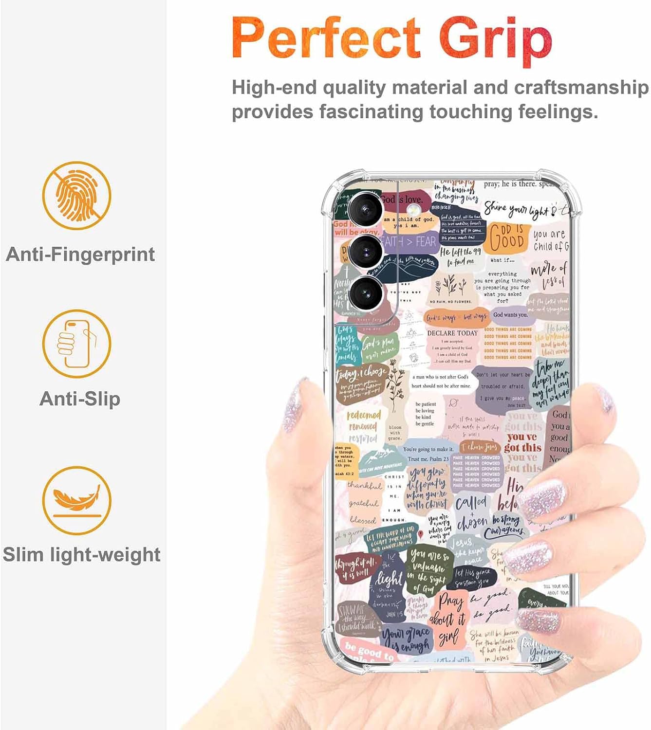 Funda con versículos bíblicos para Samsung Galaxy S23 Plus, patrón de collage de citas de Jesús cristiano para cristianos, funda protectora de TPU