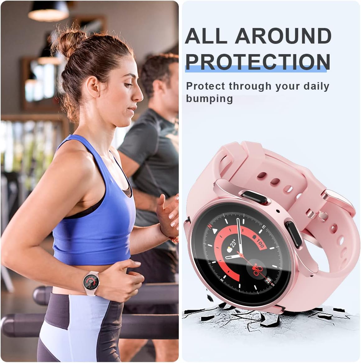6+6 Paquete de protectores de pantalla para Samsung Galaxy Watch 5 Pro de 1.772 pulgadas, funda protectora de policarbonato duro JZK + película