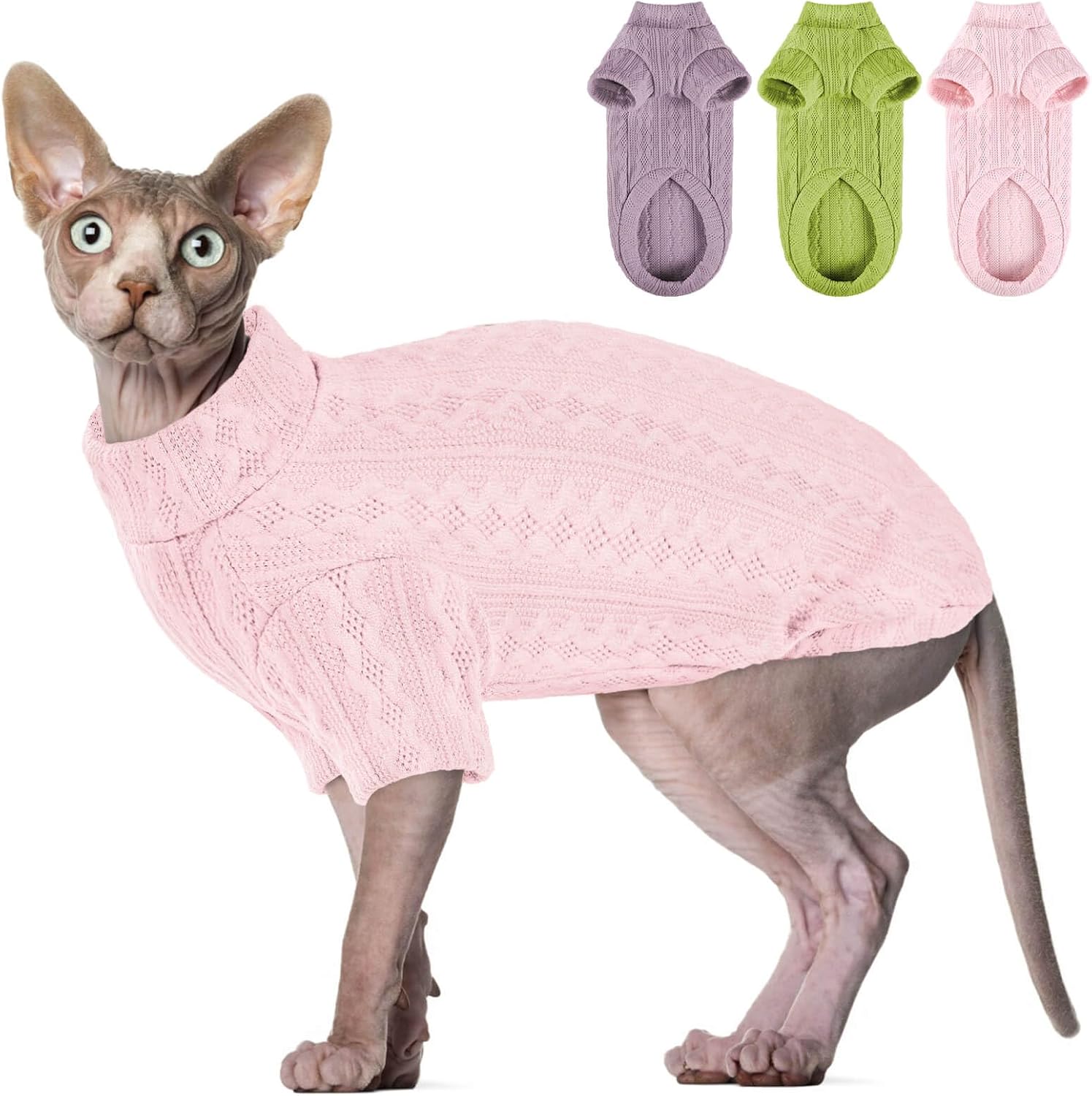 SUNFURA Suéteres de gato solo para gatos, suéter de cuello alto con mangas, camisa de gatos sin pelo Sphynx, ropa transpirable para gatitos, pijama