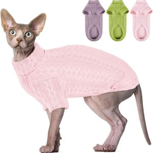 SUNFURA Suéteres de gato solo para gatos, suéter de cuello alto con mangas, camisa de gatos sin pelo Sphynx, ropa transpirable para gatitos, pijama SUNFURA Suéteres de gato solo para gatos, suéter de cuello alto con mangas, camisa de gatos sin pelo Sphynx, ropa transpirable para gatitos, pijama