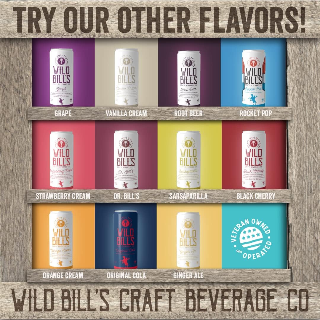 Wild Bill’s Soda de naranja y crema clásica artesanal, refrescos de soda, refrescos cremosos hechos con azúcar de caña pura, sin cafeína, sin jarabe