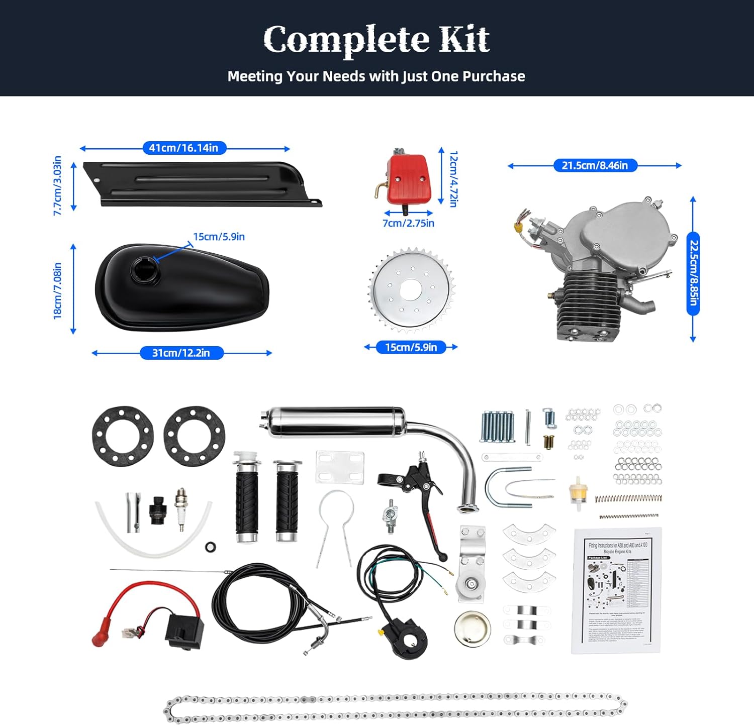 Kit de motor de bicicleta mejorado de 100 cc, kit de motor de bicicleta motorizado de 4 tiempos2 tiempos, kit de motor de bicicleta motorizado a
