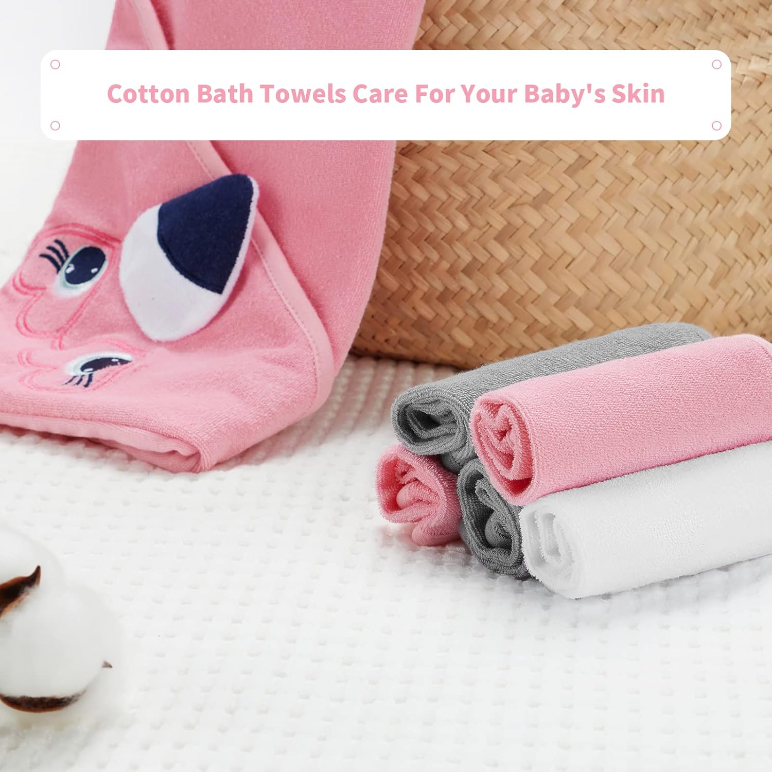 SYNPOS Toallas de baño para bebé con capucha, toalla de bebé con capucha con 5 paños – Toalla de baño para bebé ultra absorbente y sin bolitas para