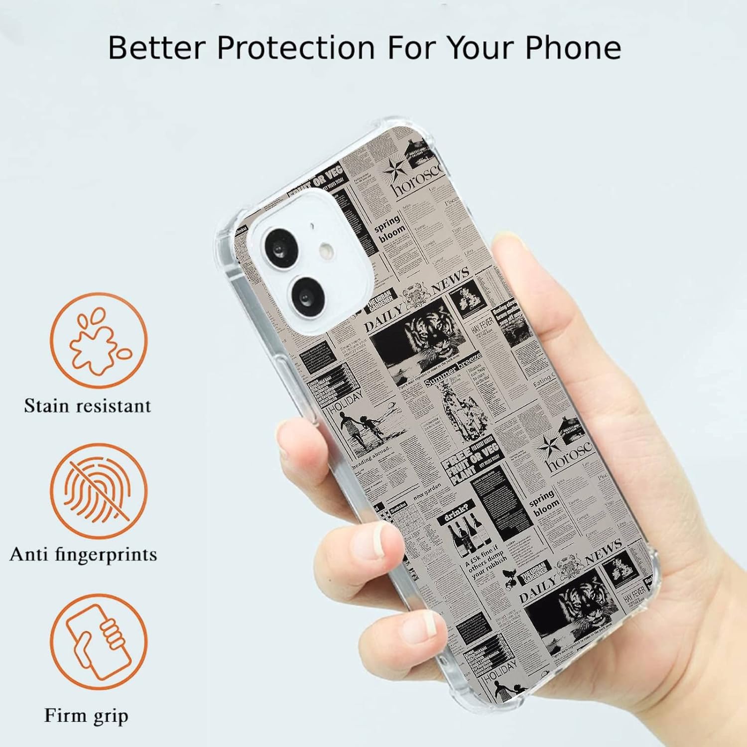 Funda de periódico estética clásica compatible con iPhone 1212 Pro, diseño de periódico retro, de silicona, a prueba de golpes, TPU antiarañazos,