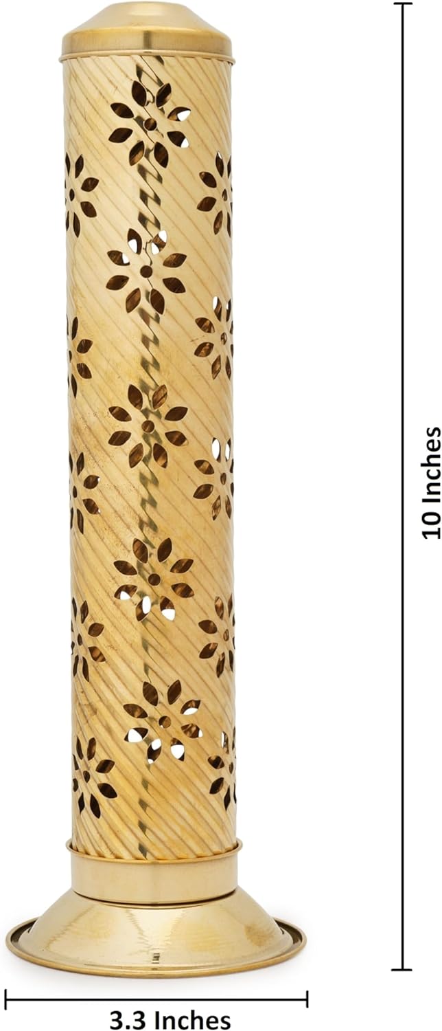 Ajuny Soporte para quemador de incienso de latónsoporte para palo de incienso, soporte en torre, atrapaseñas de cenizas, diseño de flor Jali para