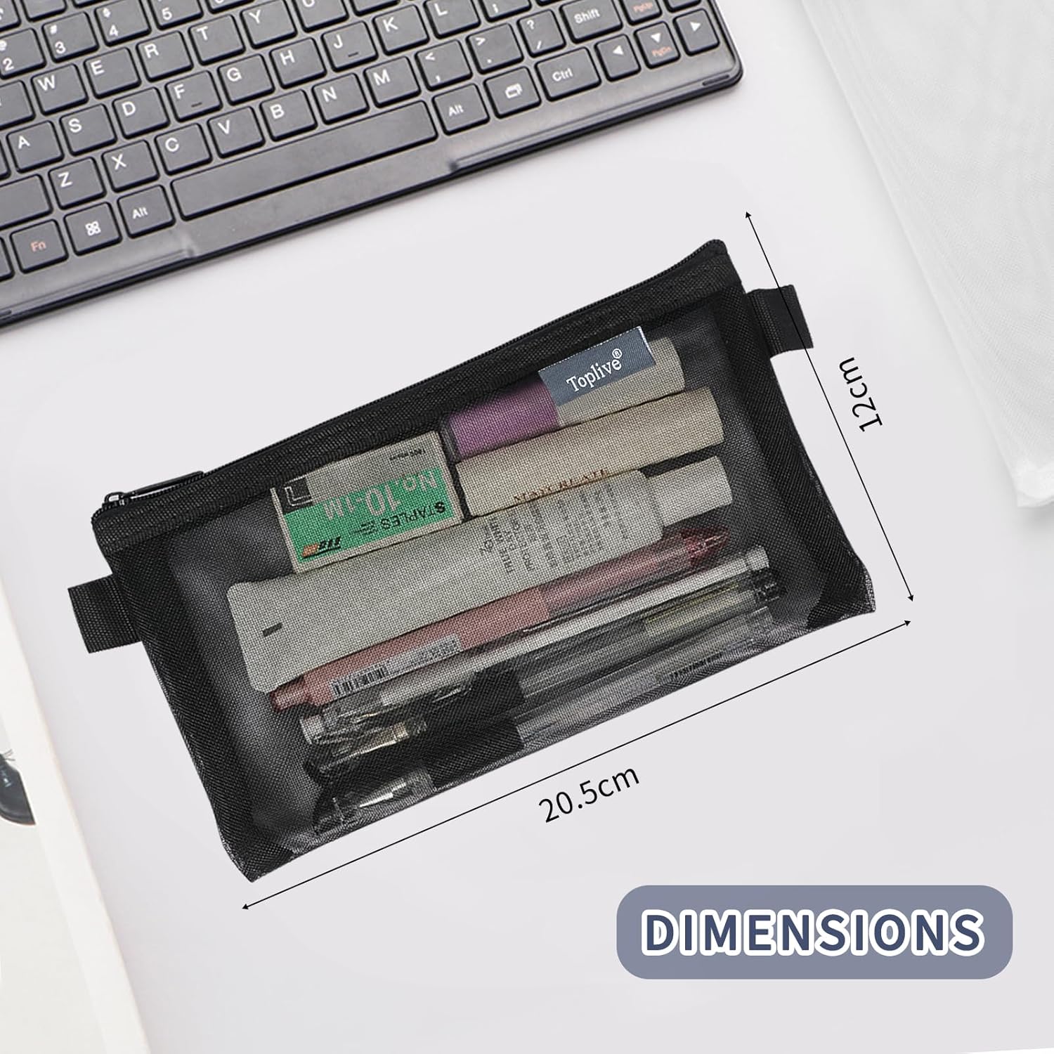 Toplive Juego de 3 estuches para lápices, bolsa transparente para lápices de examen, bolsa de malla con cremallera para bolígrafos, bolsa de