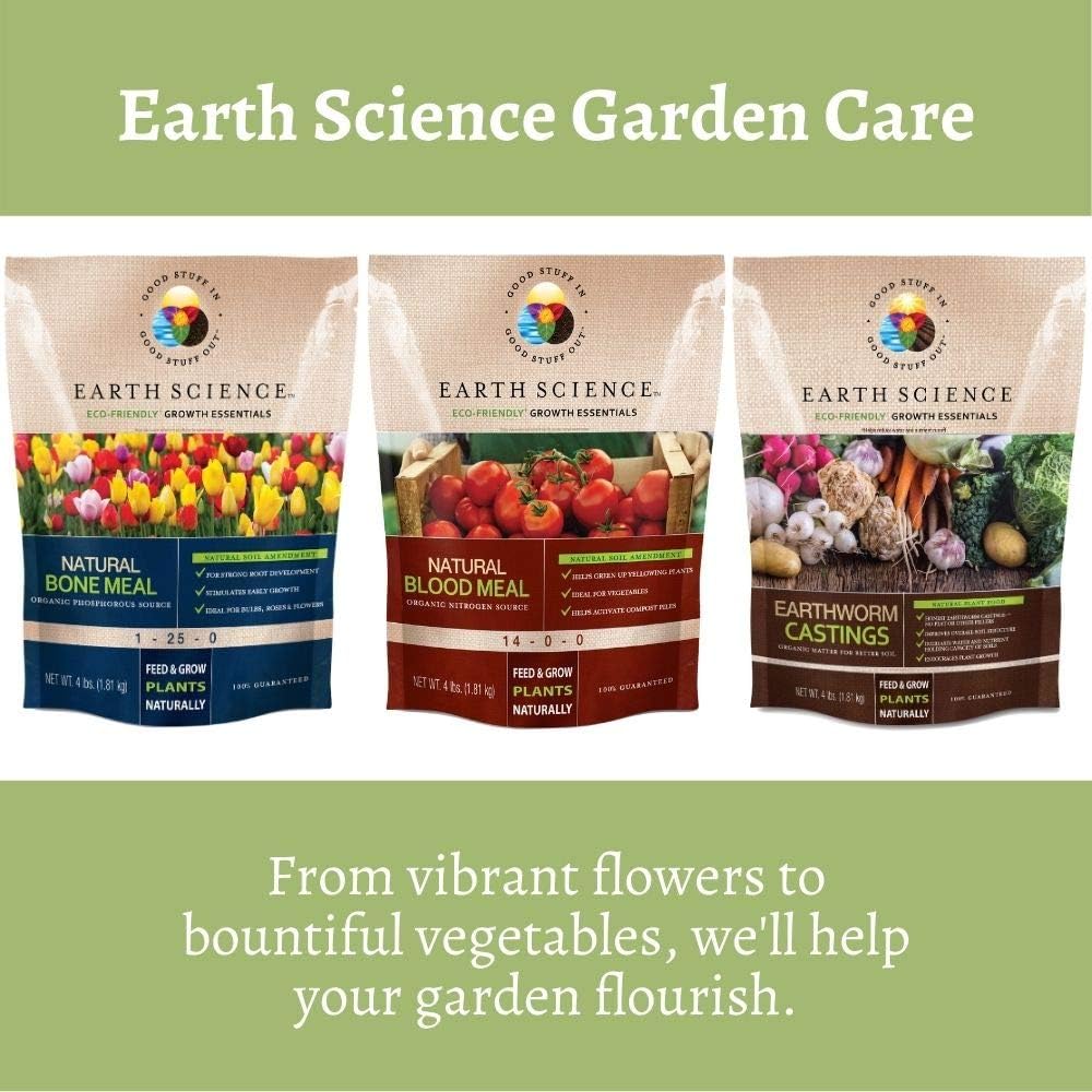 Earth Science Alimento natural para plantas de harina de sangre – Alimenta y cultiva plantas naturalmente – Activa pilas de abono – Color vibrante –