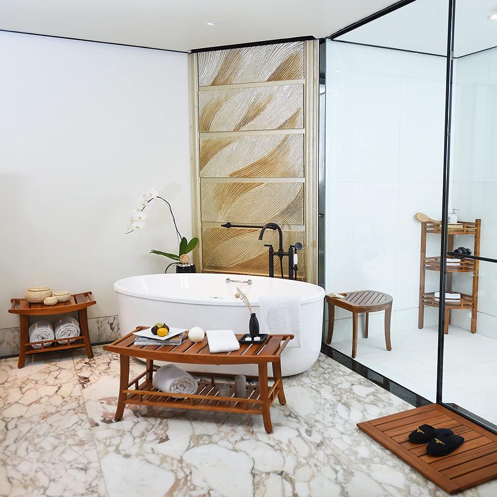 Cambridge Casual Estate de madera de teca independiente de 3 niveles, estante de baño esquinero, marrón natural