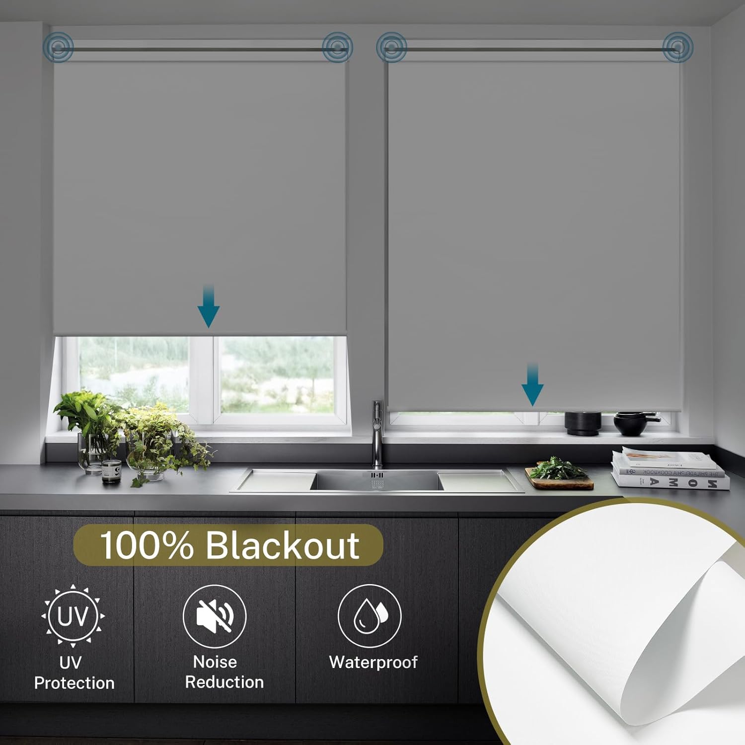 Persianas enrollables motorizadas opacas para ventanas de interior con batería extraíble y recargable, persianas automáticas, persianas inteligentes