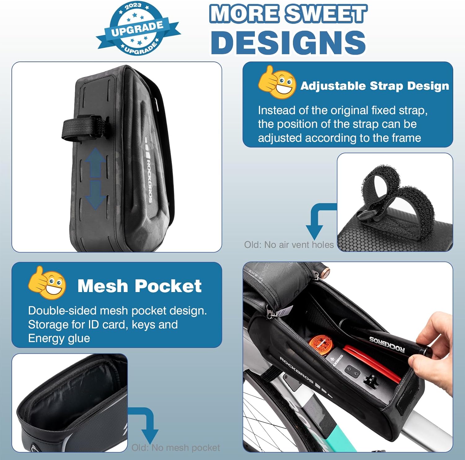ROCKBROS Bolsa de bicicleta para teléfono, bolsa de accesorios de bicicleta, bolsa de EVA impermeable para teléfono para bicicleta, tubo superior,