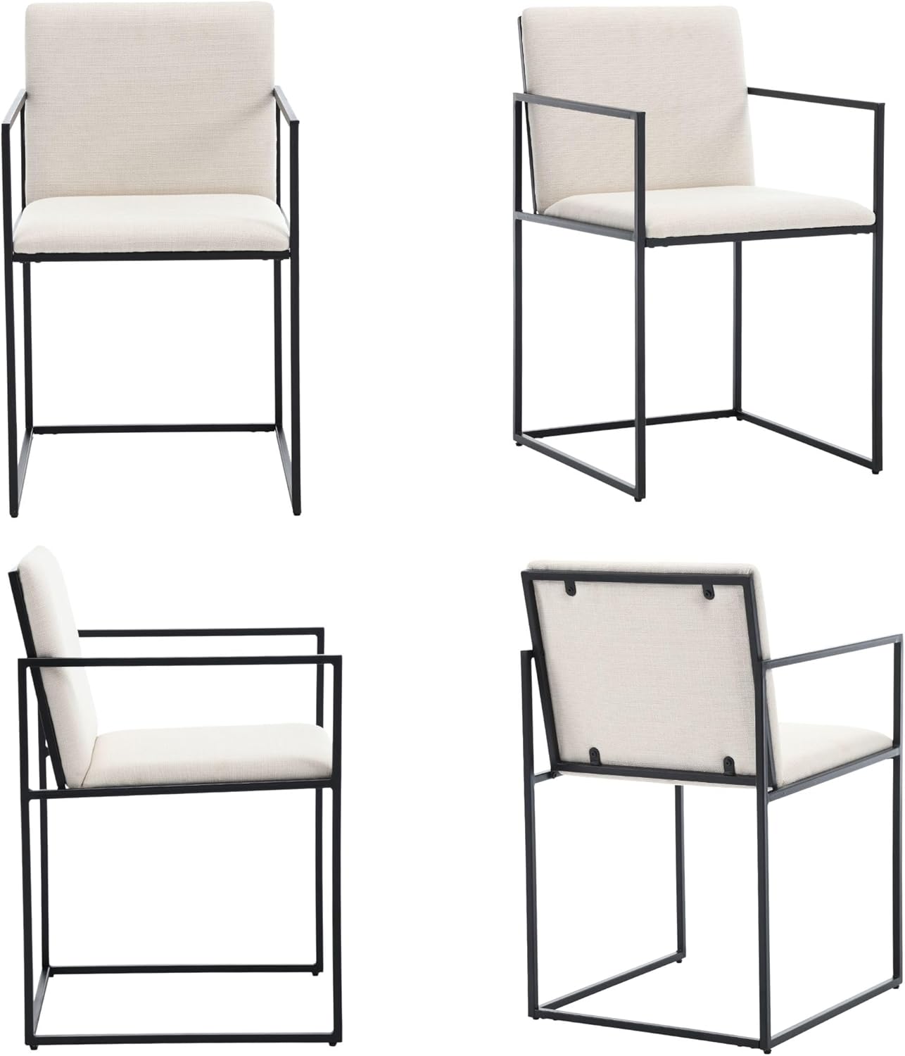 Juego de 4 sillas de cocina y comedor modernas de mediados de siglo, sillas de comedor tapizadas de lino con brazos y respaldo, sillas de cocina,