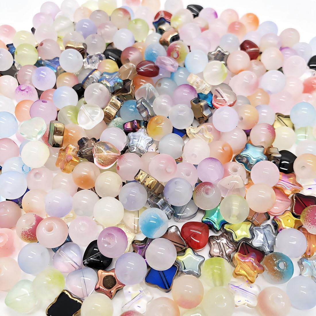 380 cuentas de cristal de color transparente, cuentas de estrella, cuentas de trébol, cuentas en forma de corazón, juego de cuentas de manualidades,