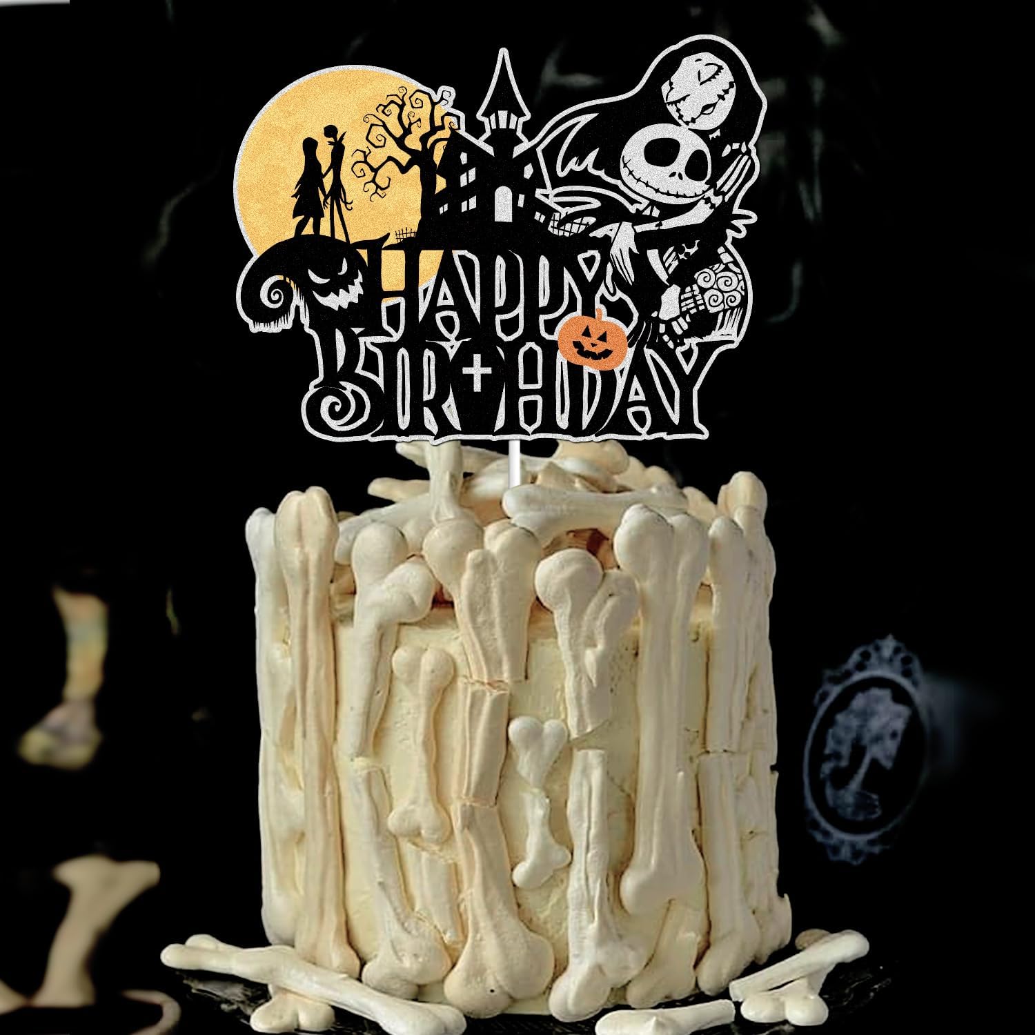 Decoración de pastel de feliz cumpleaños, decoración de Halloween, casa fantasma, calabaza, fantasma, luna, murciélago, temática de Halloween,