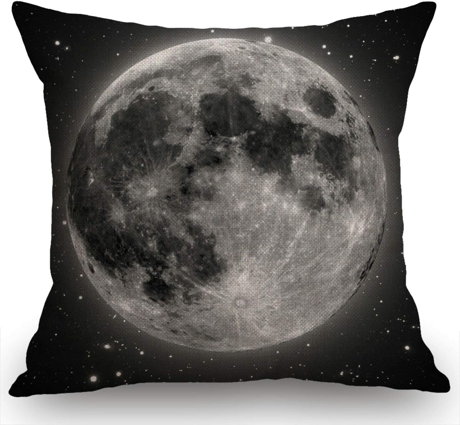 Swono Funda de almohada decorativa de lino y algodón con luna llena con estrellas, funda de cojín gris dorada de 18 x 18 pulgadas