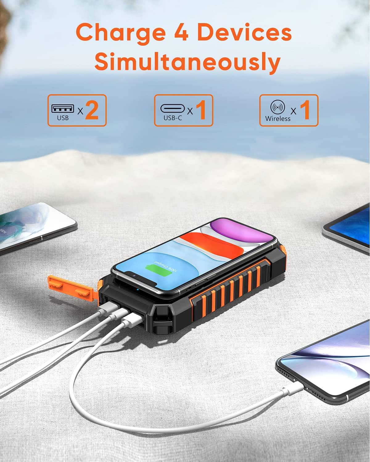 Riapow 26800mAh cargador solar inalámbrico cargador portátil y 27000mAh banco de energía solar con cables