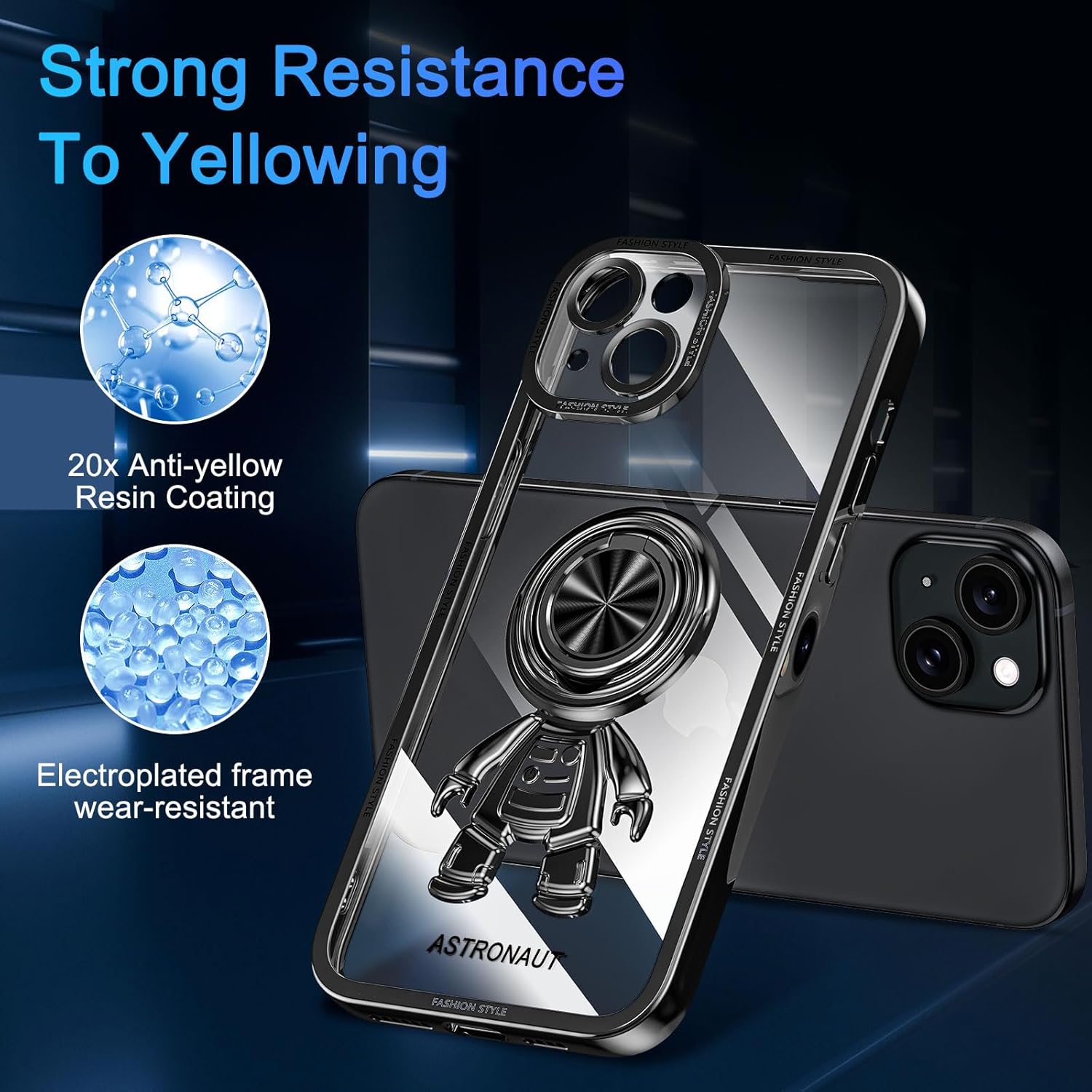 LONTECT Funda para iPhone 15 Plus a prueba de golpes, protección de cuerpo completo, soporte de anillo de astronautas, delgada y transparente,
