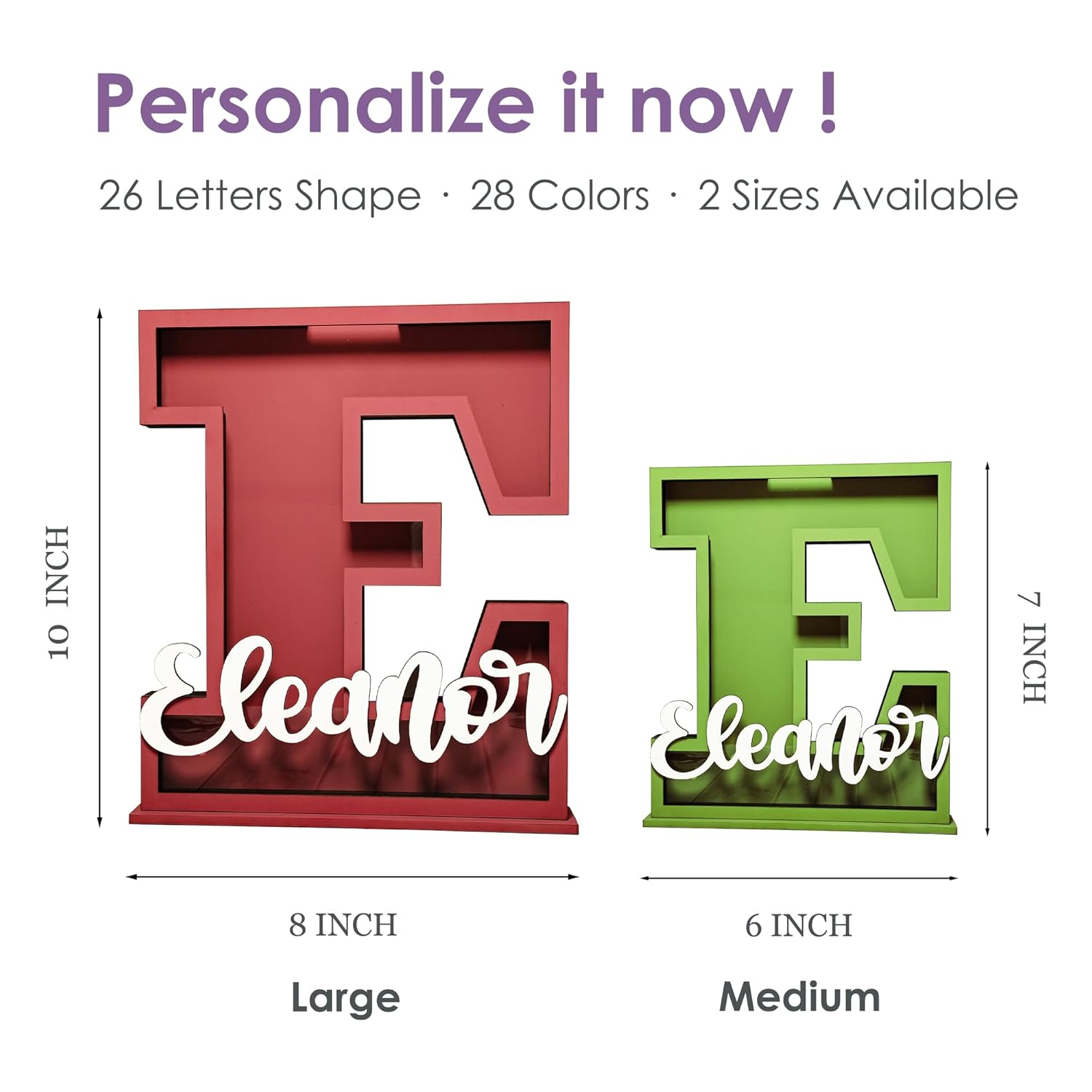 Personalized Name Letter Piggy Bank, 26 Letters Wooden Kids Piggy Bank for Birthday, Custom Large Small Wood Money Box Gift for Boys Girls Christmas